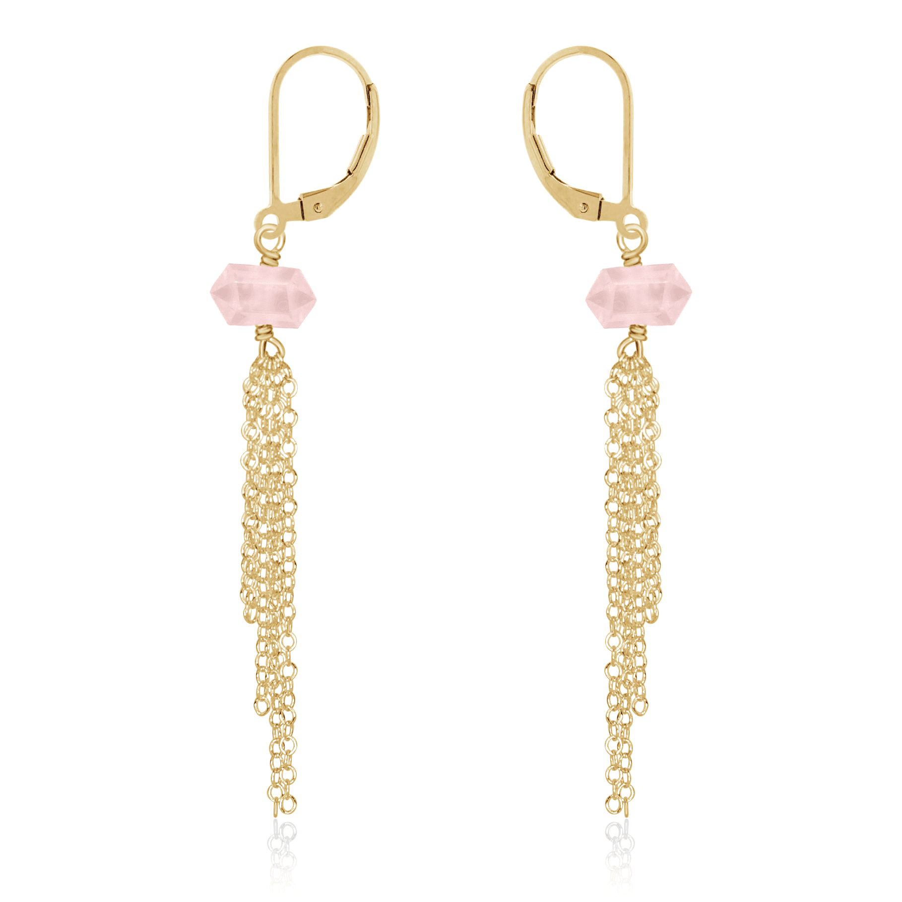 Rose Quartz Double Terminated Crystal Point Tassel Earrings for Women - Healing Stone Dangle Earrings for Yoga, Meditation & Spiritual Healing - Boho Chic Jewelry Gift