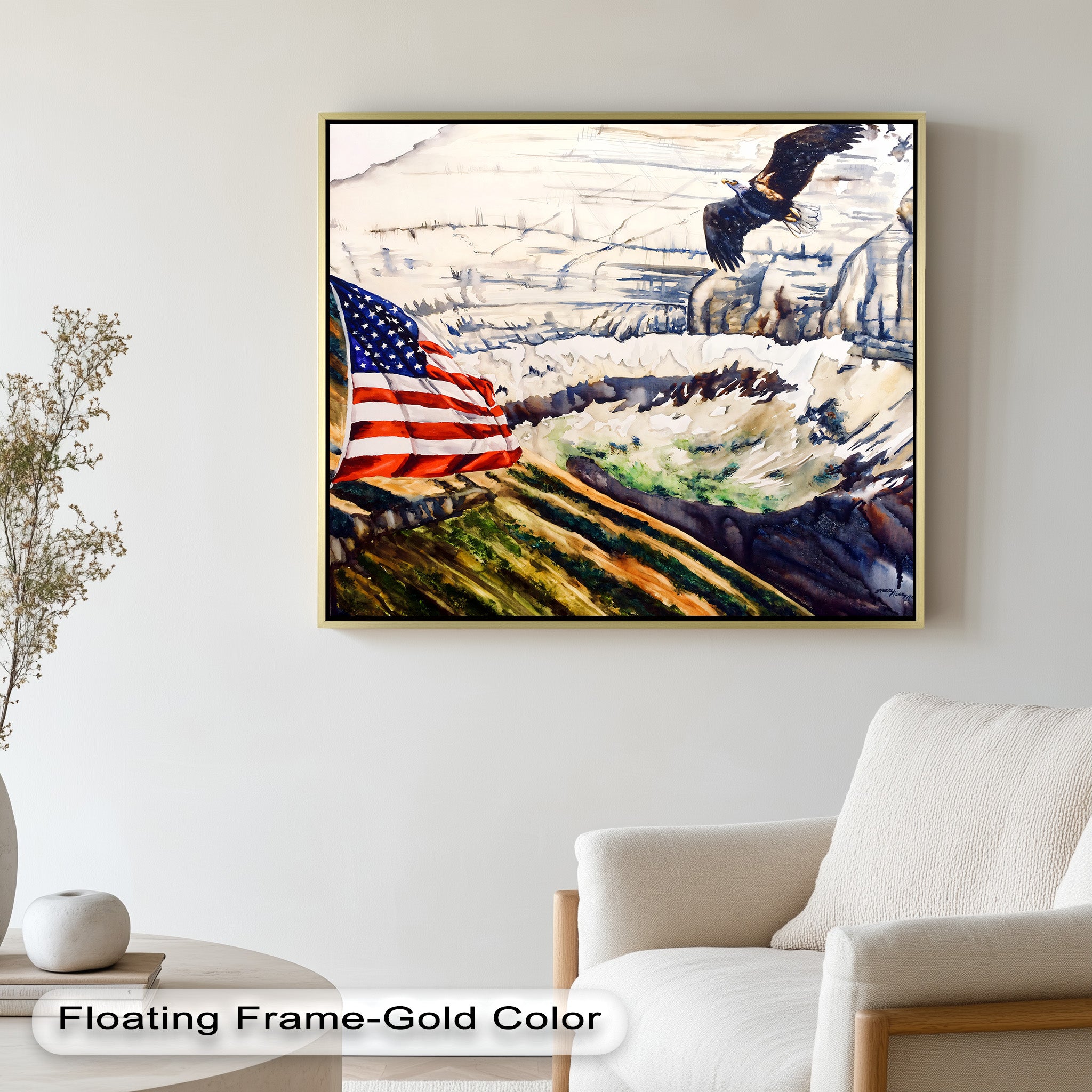 Patriotic Oil Painting of American Flag and Bald Eagle - Perfect for Home Decor, Office Wall Art & Gift for Independence Day