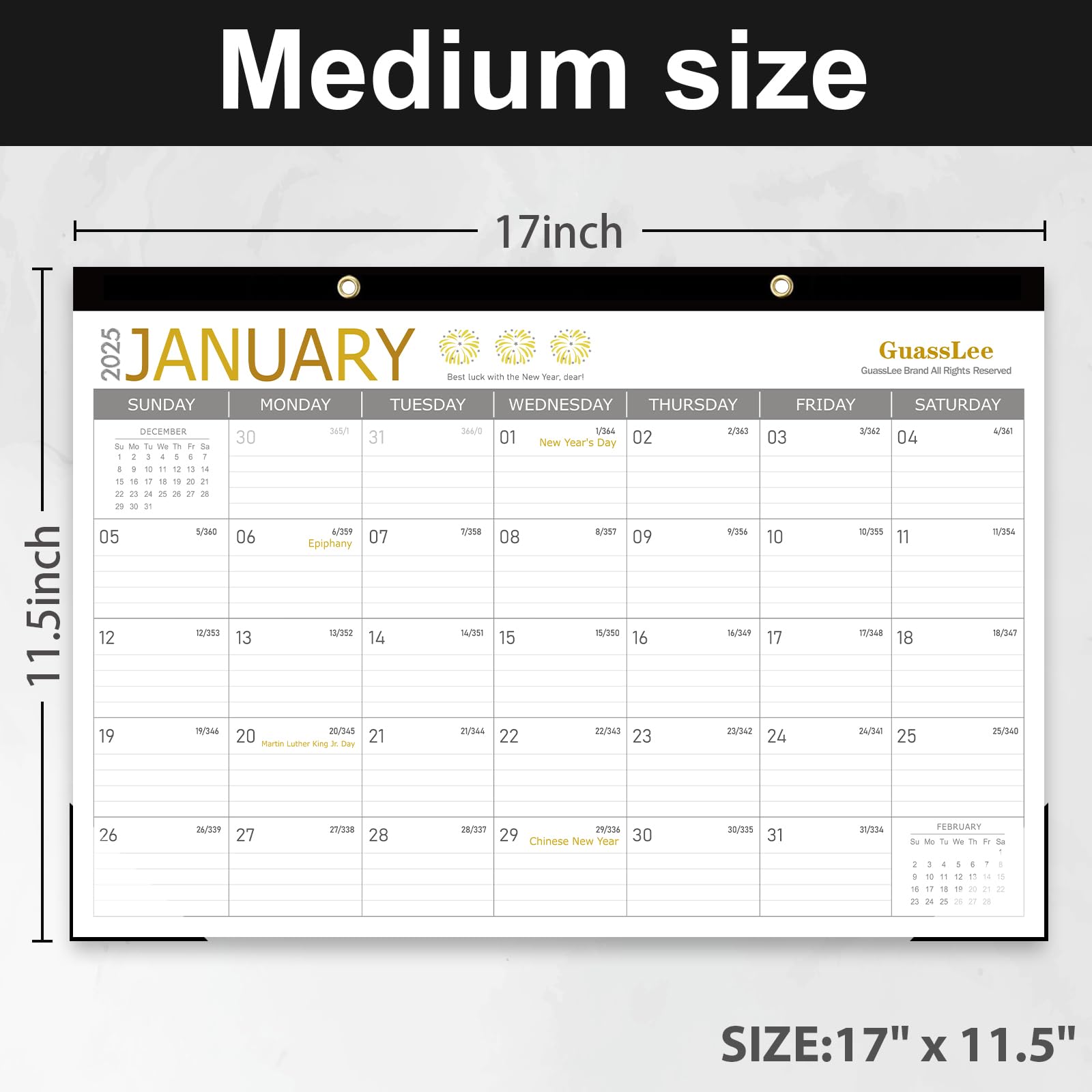 Guasslee 2025-2026 18-Month Desk & Wall Calendar (Jan 2025-Jun 2026) - 11.5