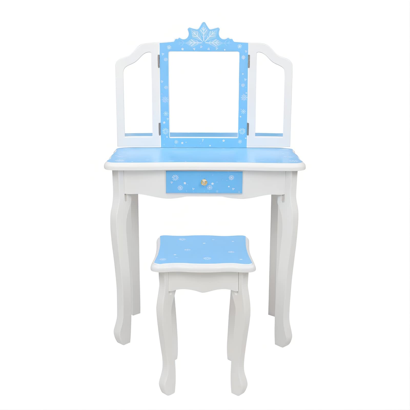 TROOPVILLE Girls Vanity Set with Mirror & Stool - Snowflake Print for Kids Bedroom