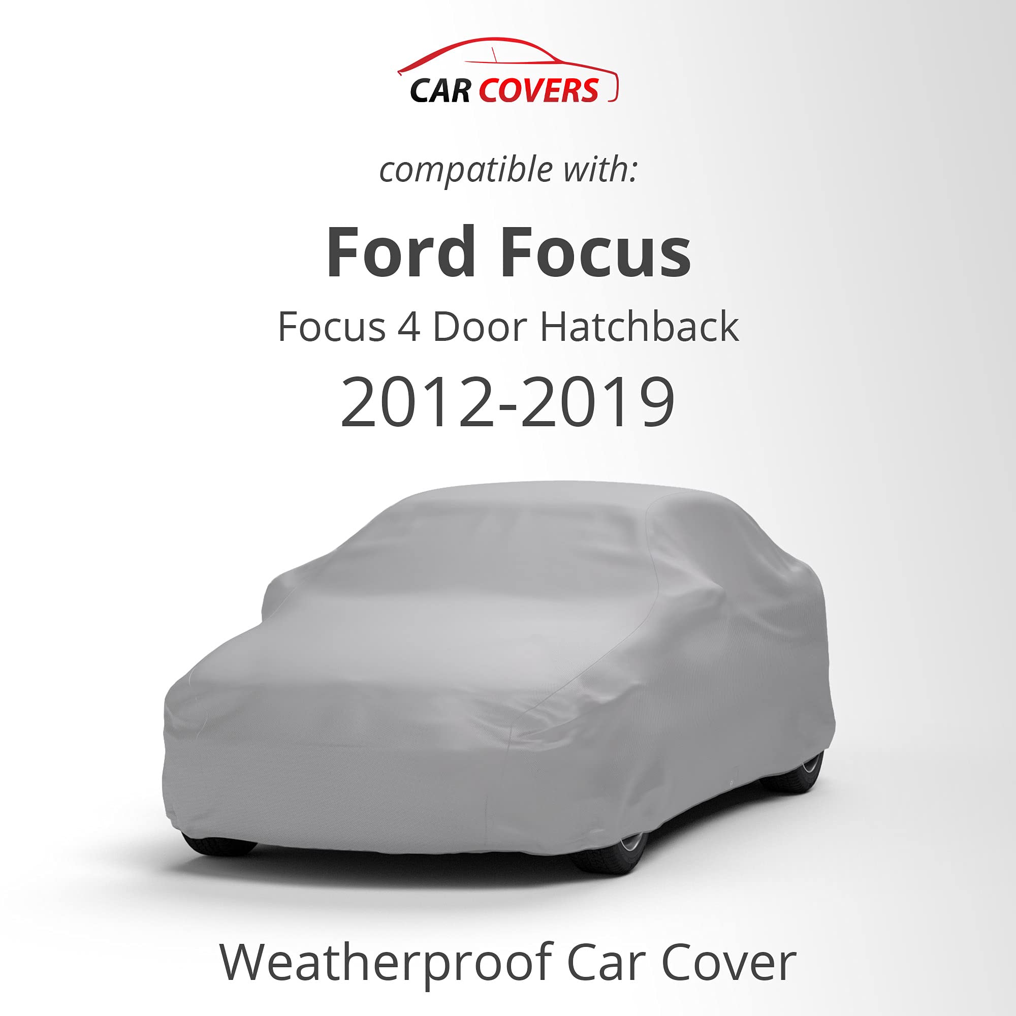 Weatherproof Car Cover for Ford Focus 2012-2019 4-Door Hatchback | Outdoor Vehicle Protection with Anti-Theft Cable Lock | Waterproof & Durable Car Accessories | Perfect for Long-Term Parking & Extreme Weather Protection