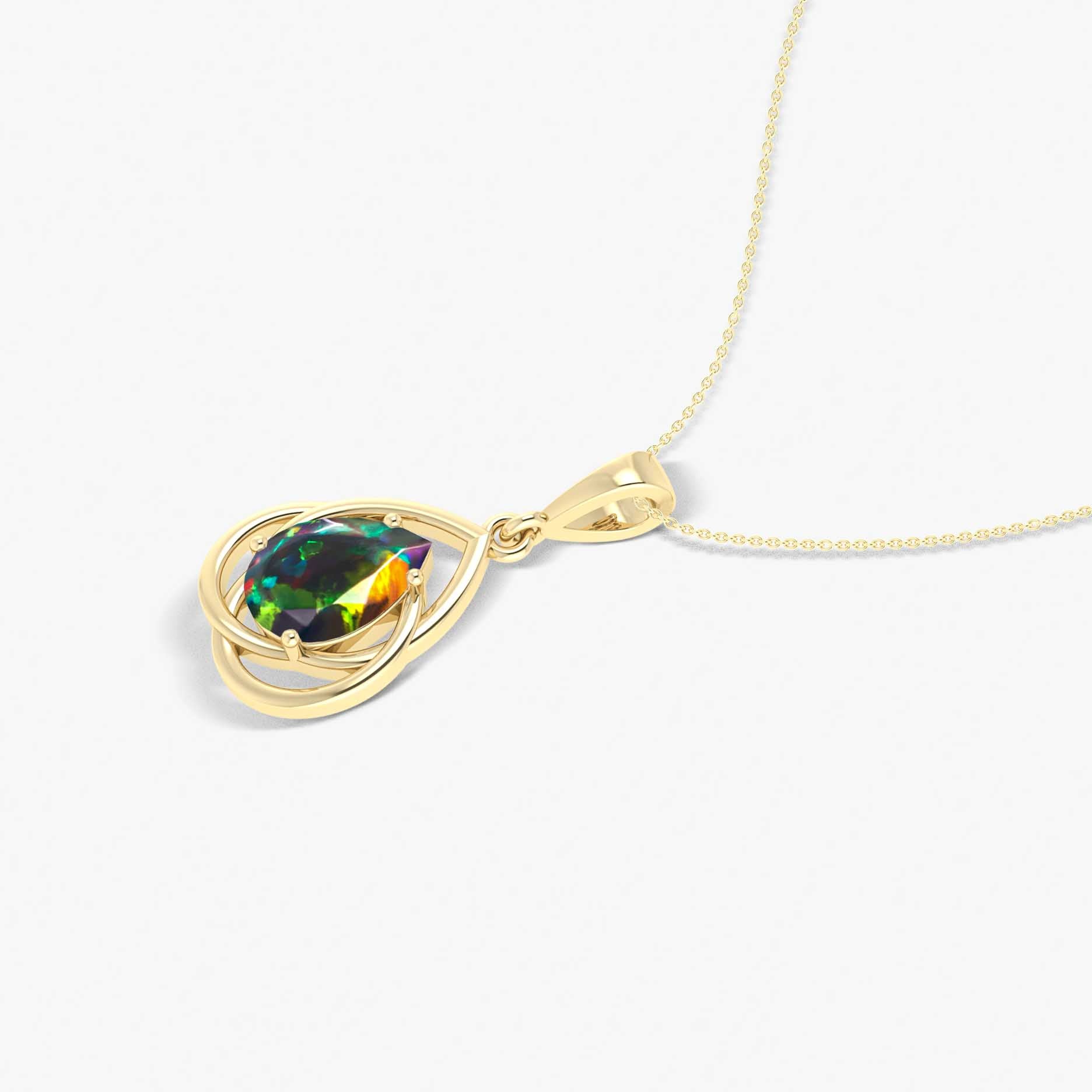 Natural Black Opal Pear-Shaped Solitaire Pendant Necklace - Elegant Jewelry for Women, Perfect for Weddings, Parties & Special Occasions
