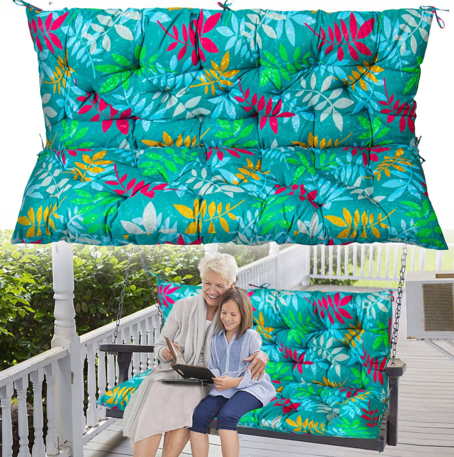 Waterproof Outdoor Swing Cushions Replacement - 40x47 Inch Washable Bench Cushions with Backrest for Garden, Patio & Loveseat (2-3 Seater) - Perfect for Relaxing in Your Backyard or Poolside