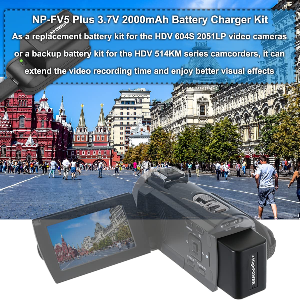 NP-FV5 Battery Charger Set with 2000mAh Rechargeable Lithium Battery - Universal Travel Charger for Sony Camcorders & Digital Video Cameras - Perfect for Vlogging, Travel Filming, and Professional Videography