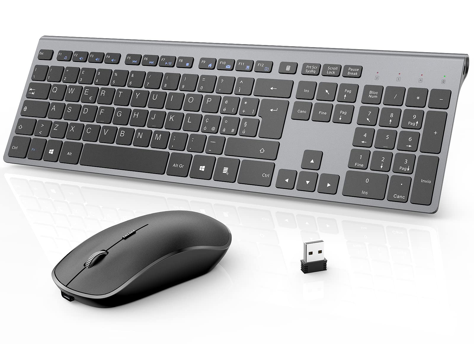 JOYACCESS Wireless Keyboard and Mouse Combo, Full-Size Compact 2.4GHz Wireless Keyboard with Rechargeable Battery & Ergonomic Silent Mouse for PC, Laptop, Office, Home - Grey Black | Perfect for Work, Gaming & Everyday Computing