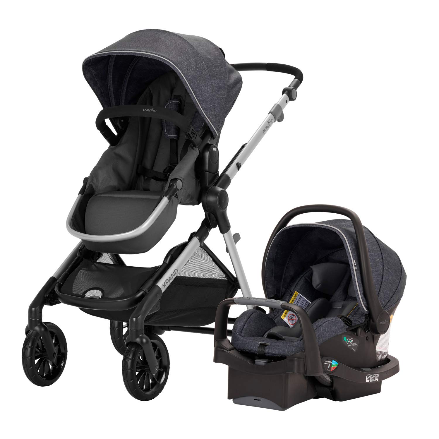 Evenflo Pivot Xpand Modular Travel System with SafeMax Infant Car Seat - Lightweight Stroller & Convertible Car Seat for Newborns to Toddlers | Perfect for Air Travel, Shopping & Daily Outings