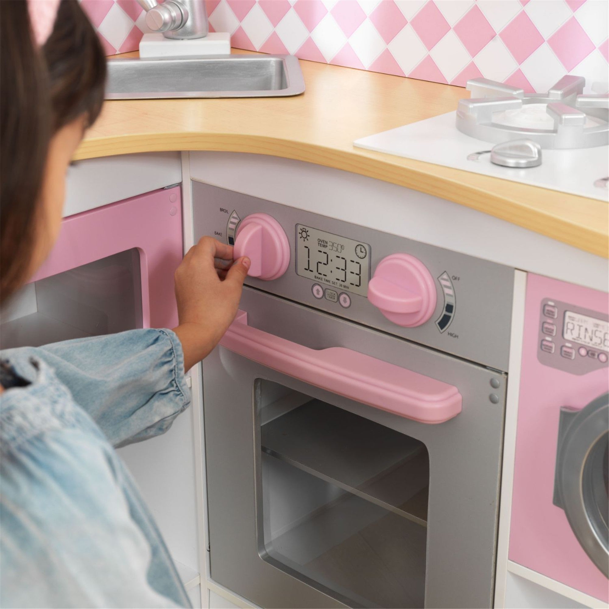 KidKraft Grand Gourmet Corner Play Kitchen - Wooden Pretend Play Cooking Set for Kids with Sink, Stove & Accessories - Perfect for Imaginative Play, Birthday Gifts & Preschool Learning