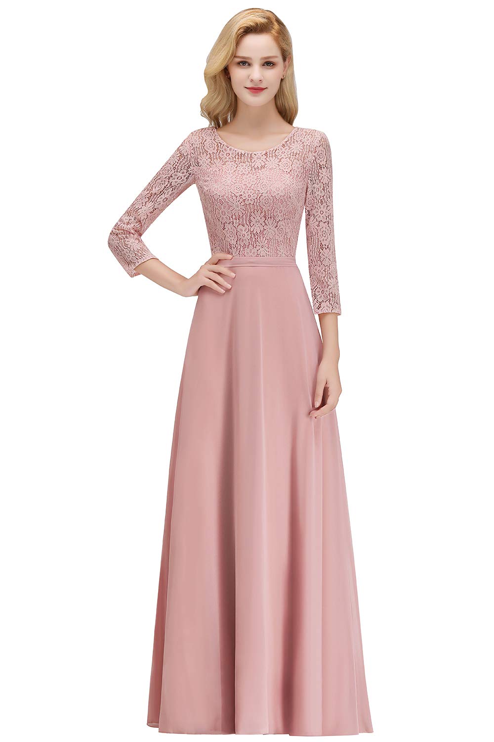 Elegant MisShow Women's 3/4 Sleeve Lace Formal Evening Gowns - Perfect for Prom, Bridesmaid Dresses & Special Occasions | Long Flowy Gown for Weddings, Galas & Black Tie Events