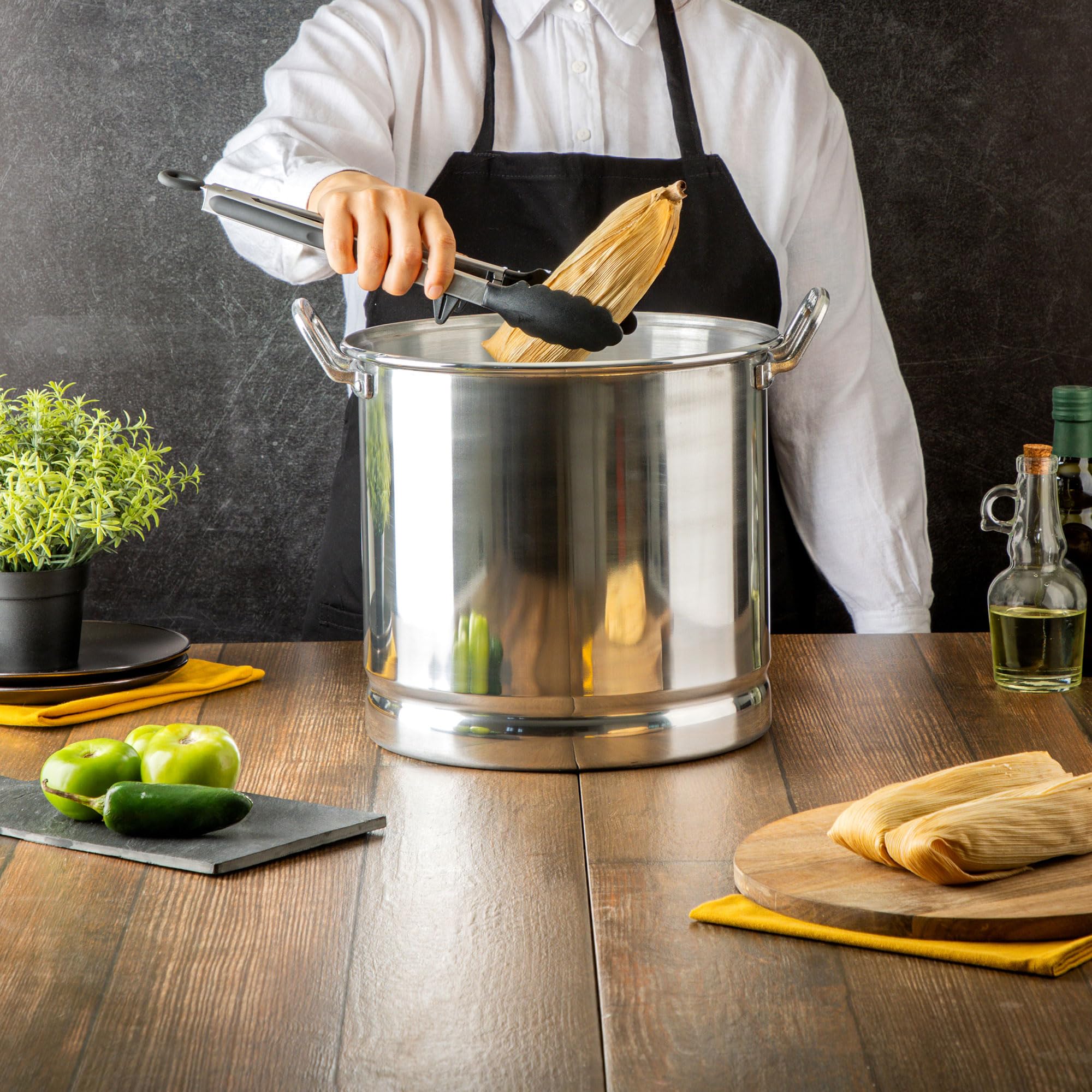 Vasconia 27.5-Quart Aluminum Steamer Pot with Tray & Glass Lid - Large Multi-Purpose Stock Pot for Tamales, Seafood, Vegetables, Soups - Stovetop Cooking Pot for Home & Restaurant Use - Hand Wash Only Kitchen Essential for Steam Cooking, Boiling & Meal Prep