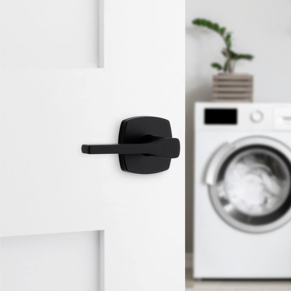 Kwikset Tripoli Lever Interior Door Handle - Reversible Non-Locking Matte Black with Microban Protection for Closet, Hallway & Bedroom Doors | Durable & Antimicrobial for High-Traffic Areas