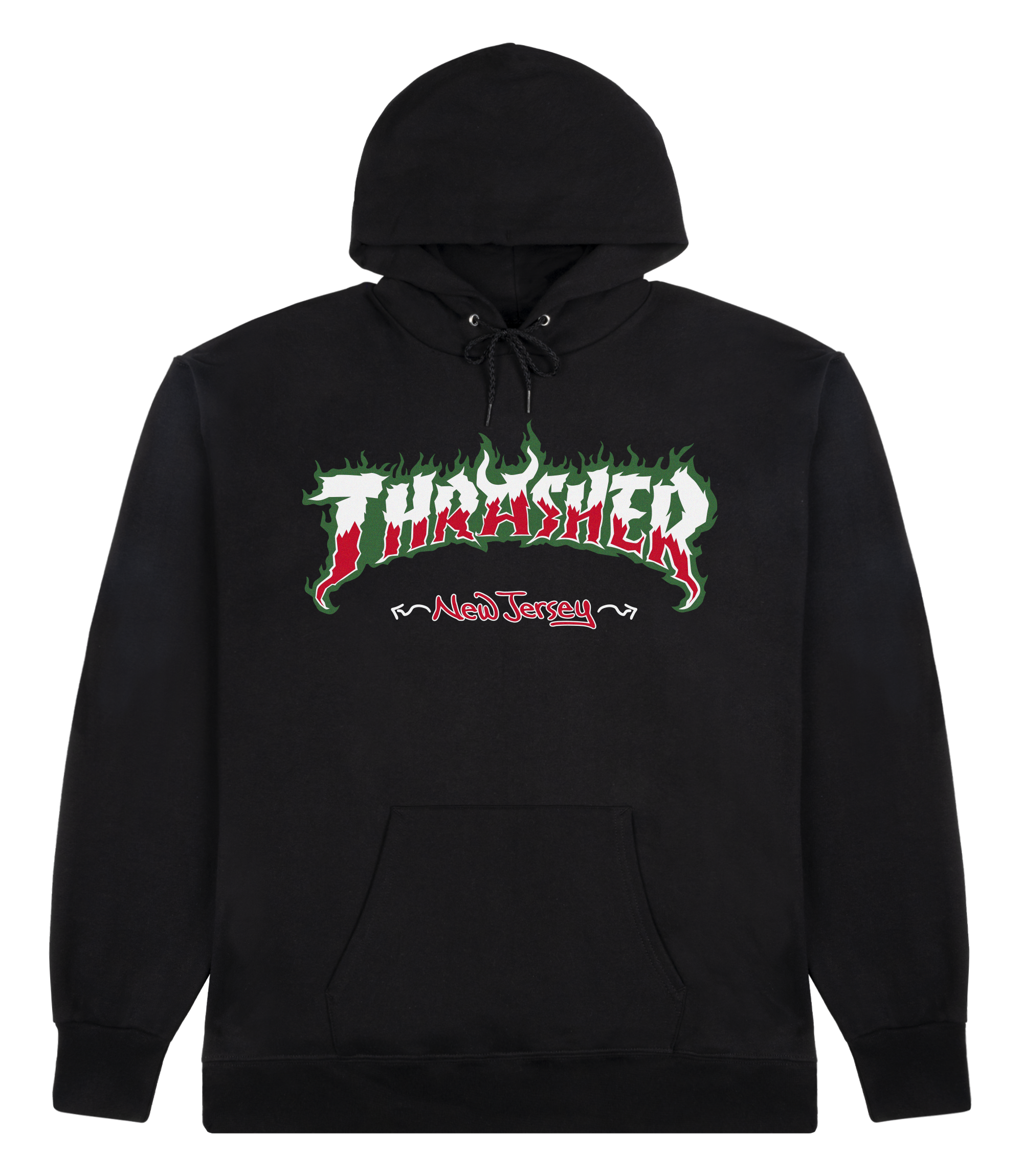 NJ x Thrasher Green Flame Hoodie - Streetwear Pullover for Skateboarders & Urban Fashion - Perfect for Skate Parks, Concerts, and Casual Street Style