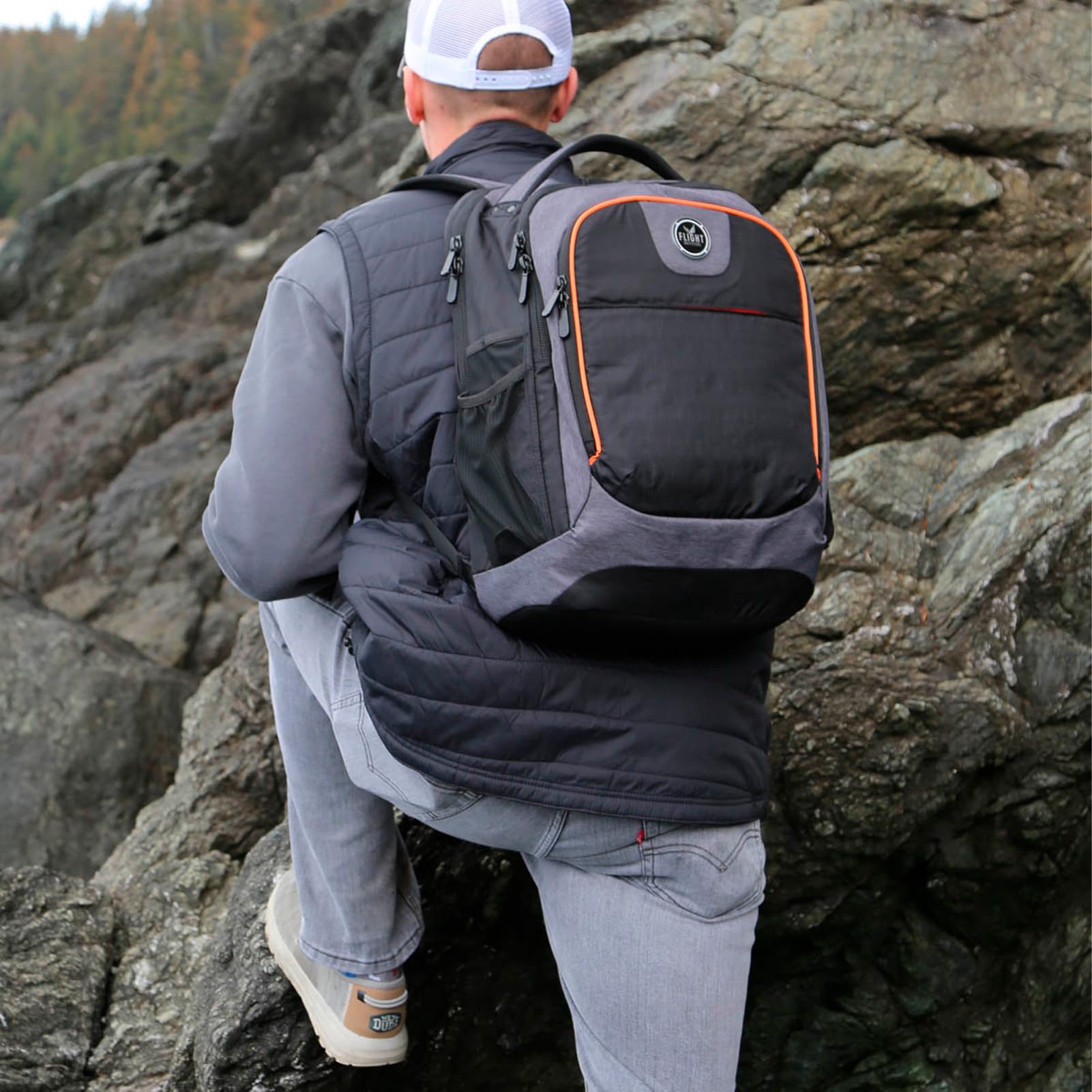 Flight Outfitters Aviator Spacious Durable Comfortable Padded Carry On Travel Backpack with Multiple Pockets for Men & Women, Black/Gray - Perfect for Air Travel, Business Trips & Outdoor Adventures