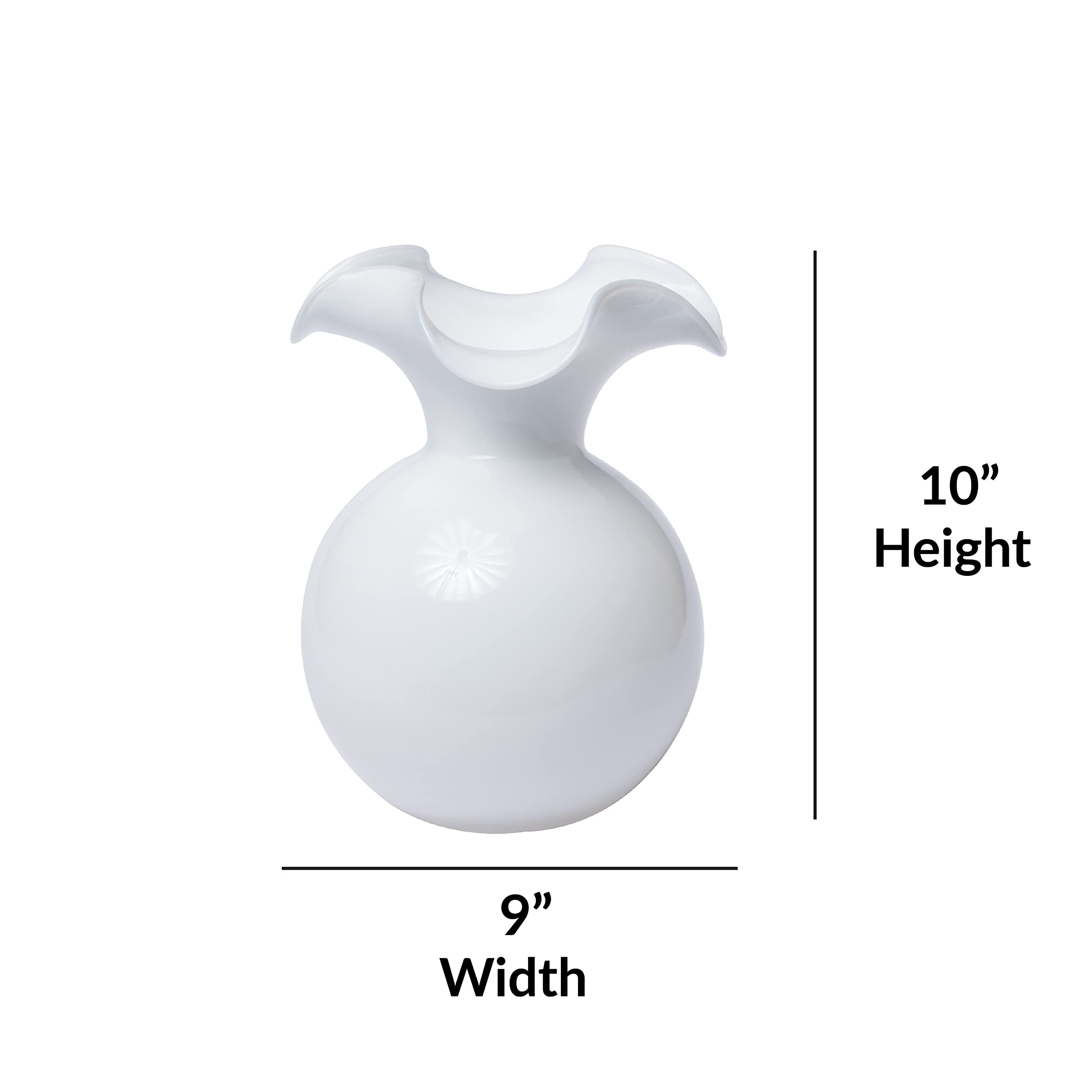 Vietri Hibiscus Glass White Medium Fluted Vase - 10 Inch Italian Mouth Blown Vase for Dining Table, Entryway & Home Decor - Perfect for Floral Arrangements and Elegant Centerpieces