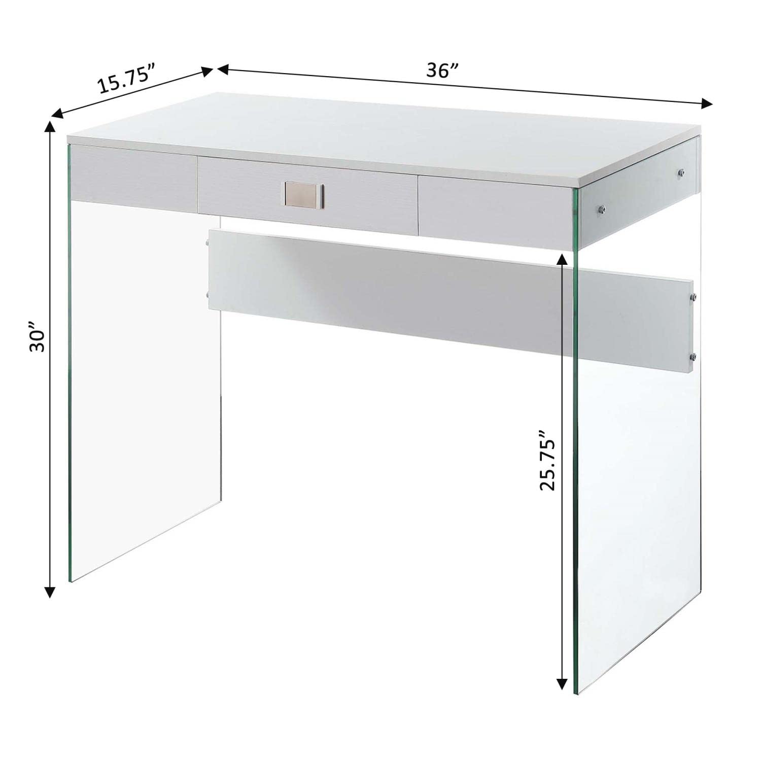 Convenience Concepts SoHo 36-inch White Glass Desk with 1 Drawer - Perfect for Home Office, Study Room & Small Workspace