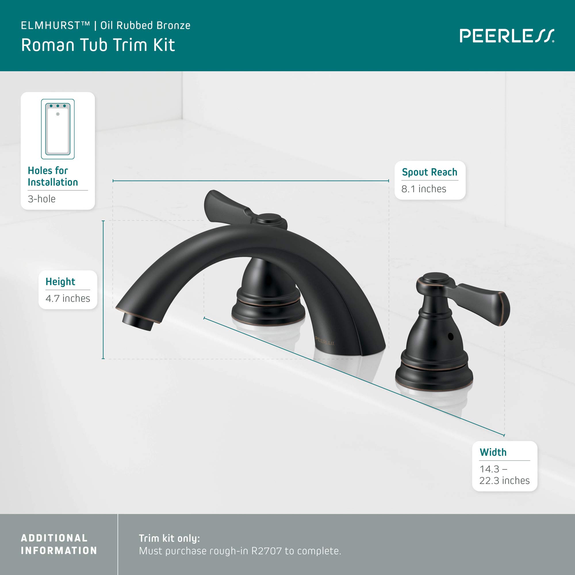 Peerless PTT4365-OB Elmhurst Roman Tub Trim Kit in Oil Rubbed Bronze - Perfect for Bathroom Faucet Replacement and Luxury Bathtub Renovation