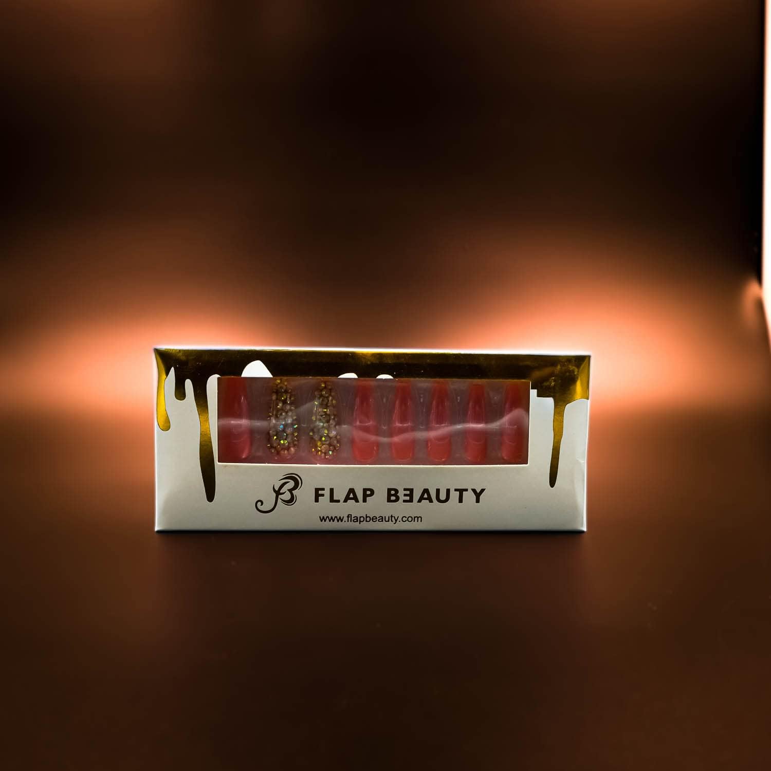 FLAP BEAUTY® Press on Nails - 24pcs Self Adhesive Fake Nails with Bling Sequins, Full Cover False Nails for Women & Girls (Peach) - Perfect for Parties, Weddings, Date Nights & Special Occasions