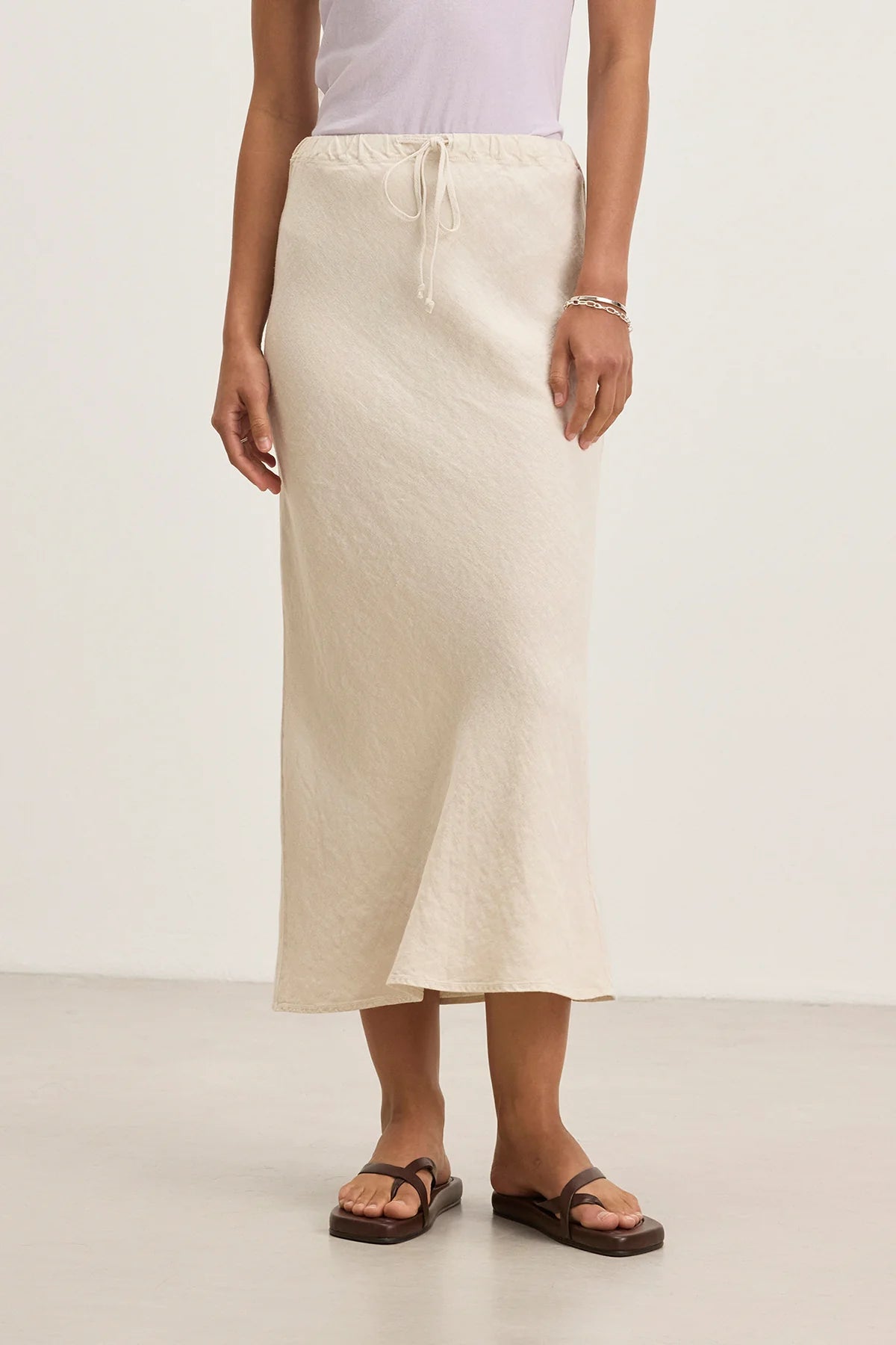 Beka Heavy Linen Drawstring Skirt in Bisque - Comfortable Casual Maxi Skirt for Women, Perfect for Beach, Summer Outfits and Boho Style