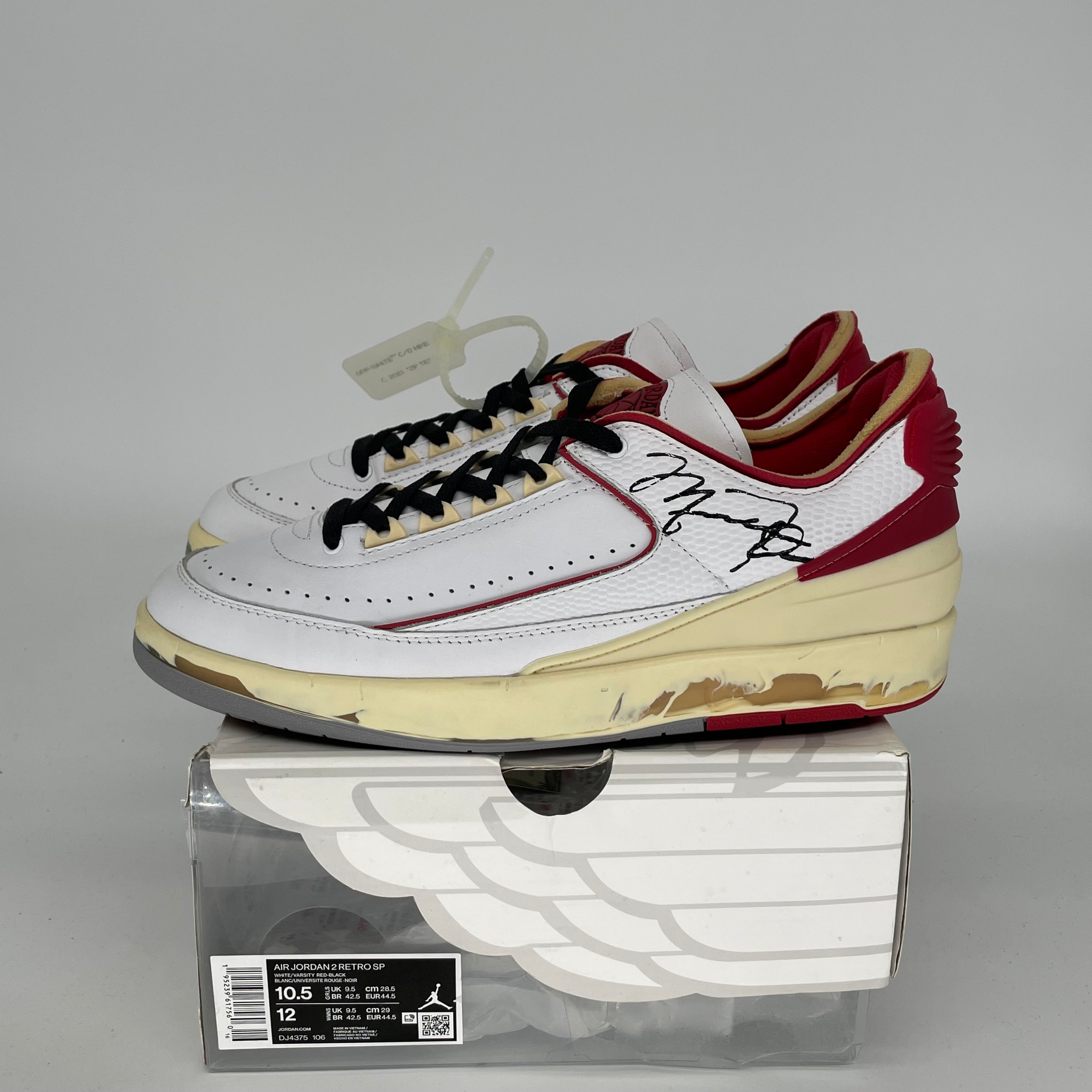 Air Jordan 2 Low Off-White White Red Men's Basketball Shoes Size 10.5 (DJ4375-106) - Perfect for Streetwear & Sneaker Collectors