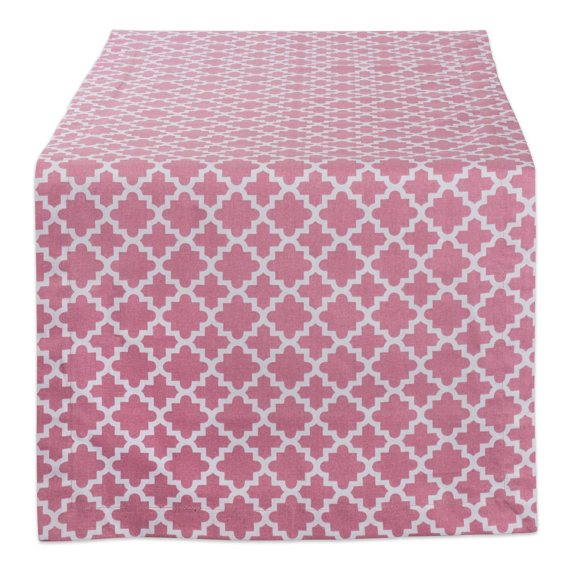 Moroccan Quatrefoil Cotton Table Runner 108 Inch - Rose Pink & White - Elegant Dining Table Decor for Weddings, Parties & Home Decor
