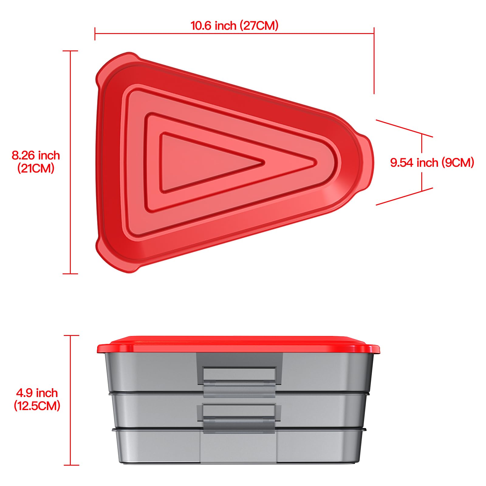 Expandable Pizza Storage Container Set - Reusable Pizza Pan & Box with Lids for Leftovers - Space Saving Kitchen Organizer (Bright Red) - Perfect for Parties, Meal Prep & Leftover Storage