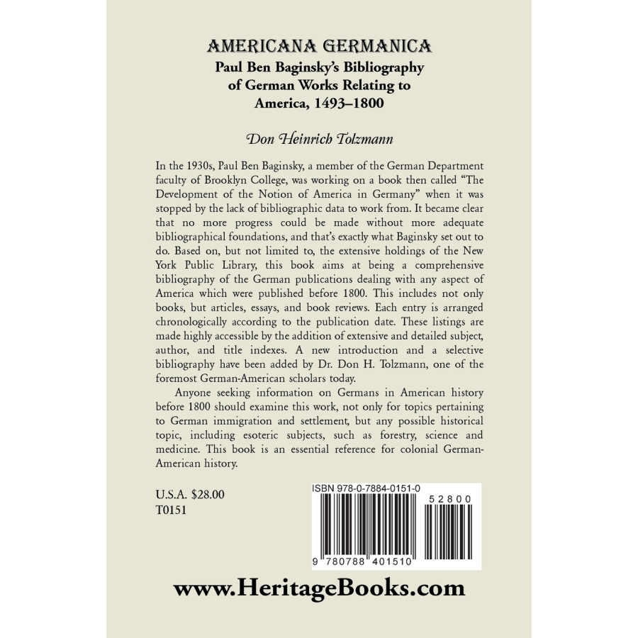 Americana Germanica: Paul Ben Baginsky's Bibliography of German Works on America (1493-1800) | Historical Research & Academic Reference for German-American Studies