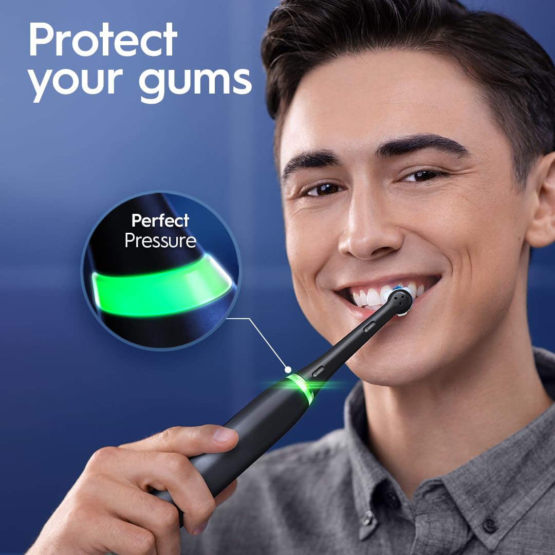 Oral-B iO Series 6 Electric Toothbrush - Smart Pressure Sensor, 5 Modes, 2-Min Timer, Travel Case Included - Gentle Gum Protection for Daily Oral Care at Home & Travel (Black)