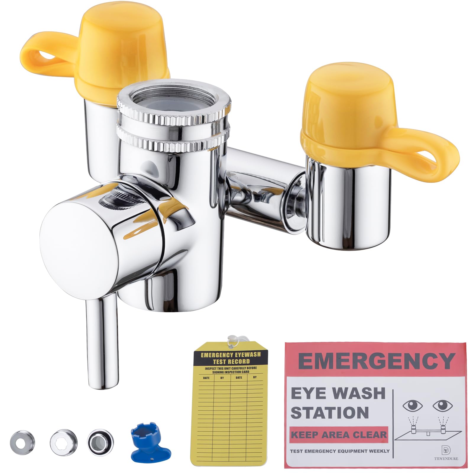 TIDYENDURE Faucet Mounted Eyewash Station with Cover - Emergency Eye Wash Kit for Sink Attachment | OSHA Compliant Eye Wash Unit for Labs, Factories, Workshops & Homes | Ideal for Chemical Splash Protection in Industrial & Office Settings