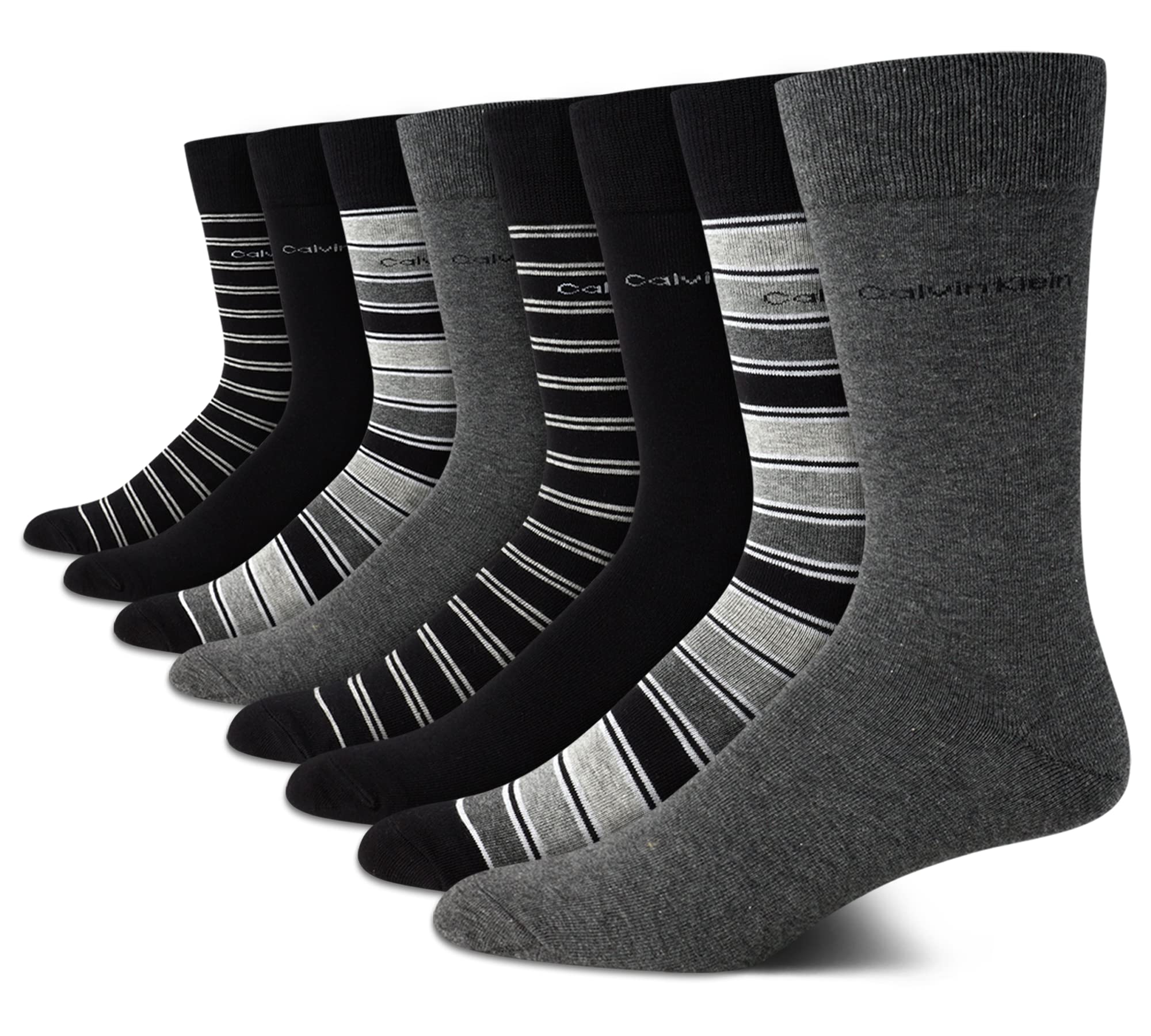 Calvin Klein Men's Dress Socks 8-Pack - Lightweight Cotton Blend Crew Socks for Business & Formal Wear - Comfortable Office, Wedding & Dress Socks for Men