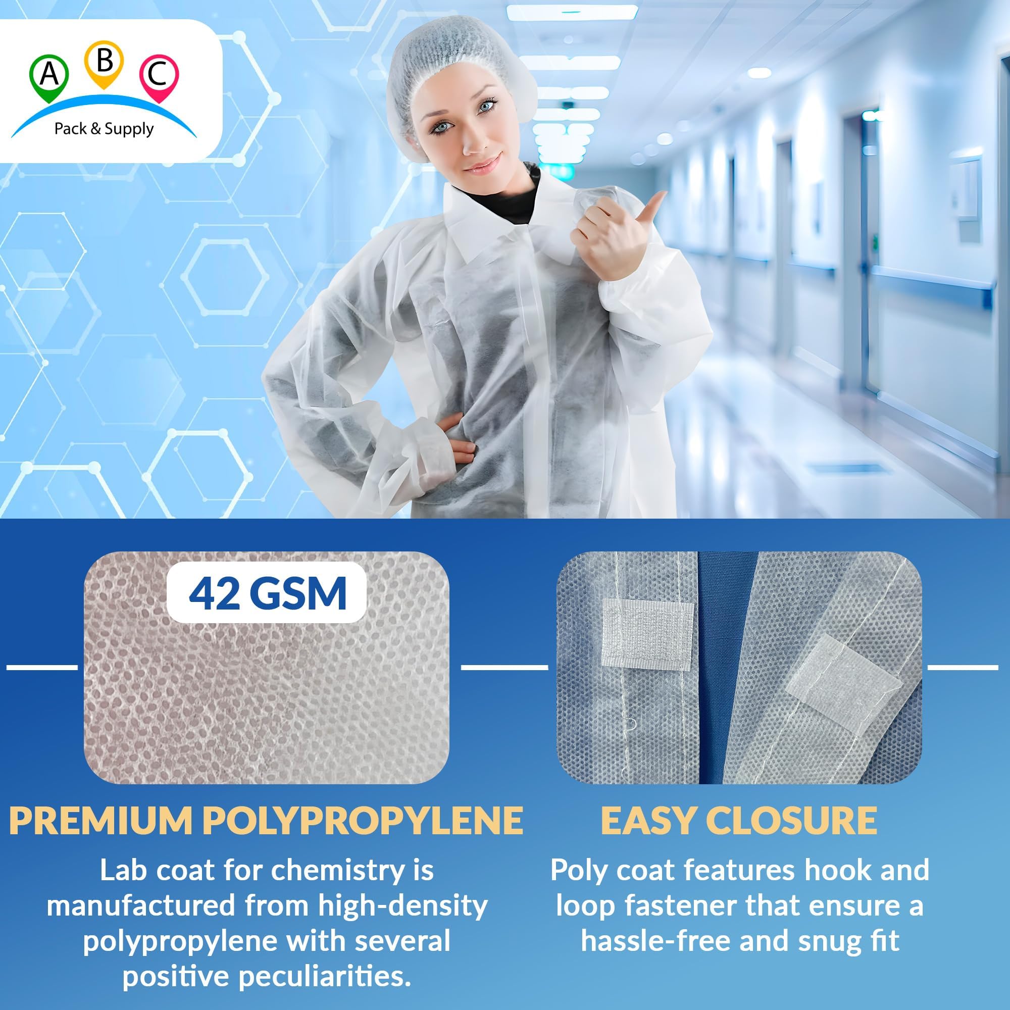 White Disposable Lab Coats for Adults - 3X-Large (Pack of 50) | Medical PPE Protective Clothing | Polypropylene 40 GSM with Elastic Cuffs & Hook Loop Fastener | Ideal for Hospitals, Labs & Healthcare Workers