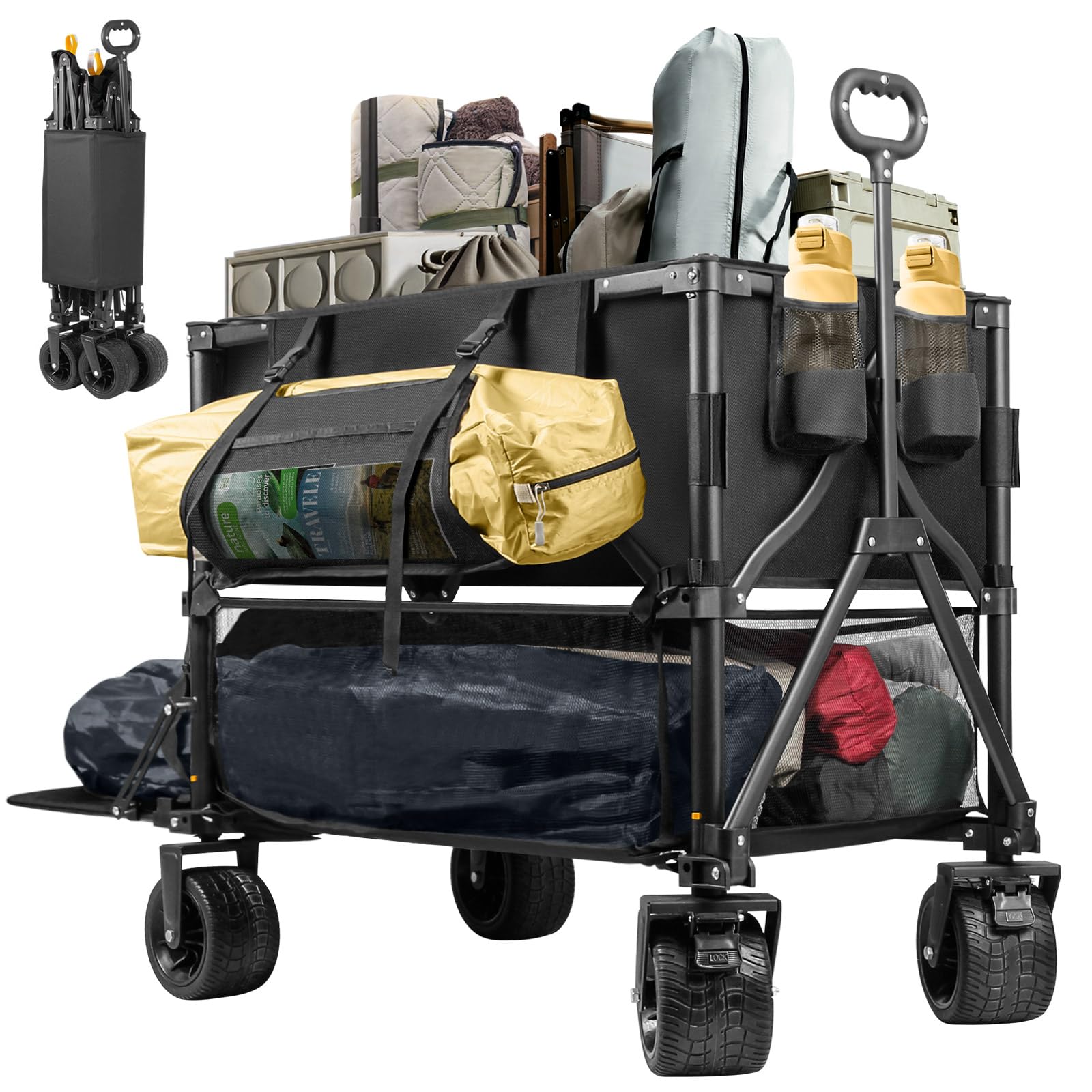 **600lb Capacity Double Decker Wagon - 400L Collapsible Sports Utility Cart with 54