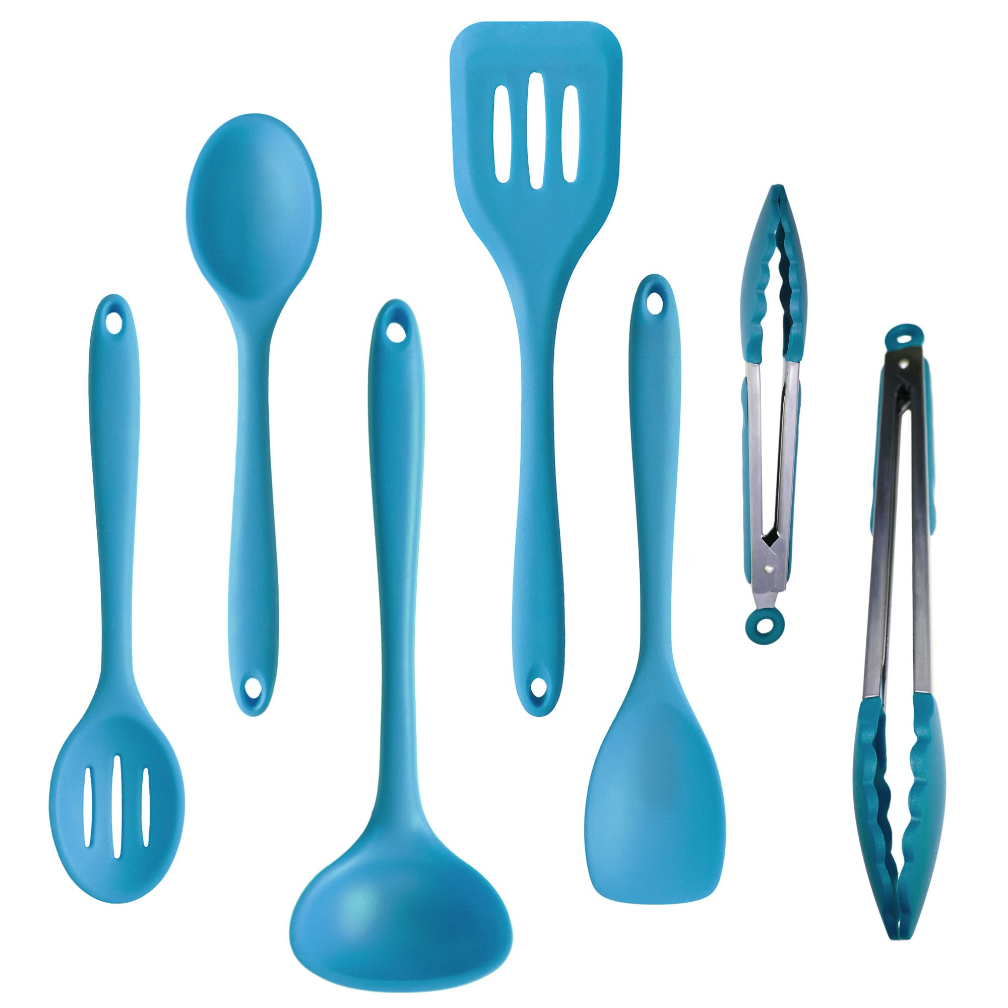 Premium Silicone Cooking Utensils Set (5-Piece) & 2 Stainless Steel Tongs (9