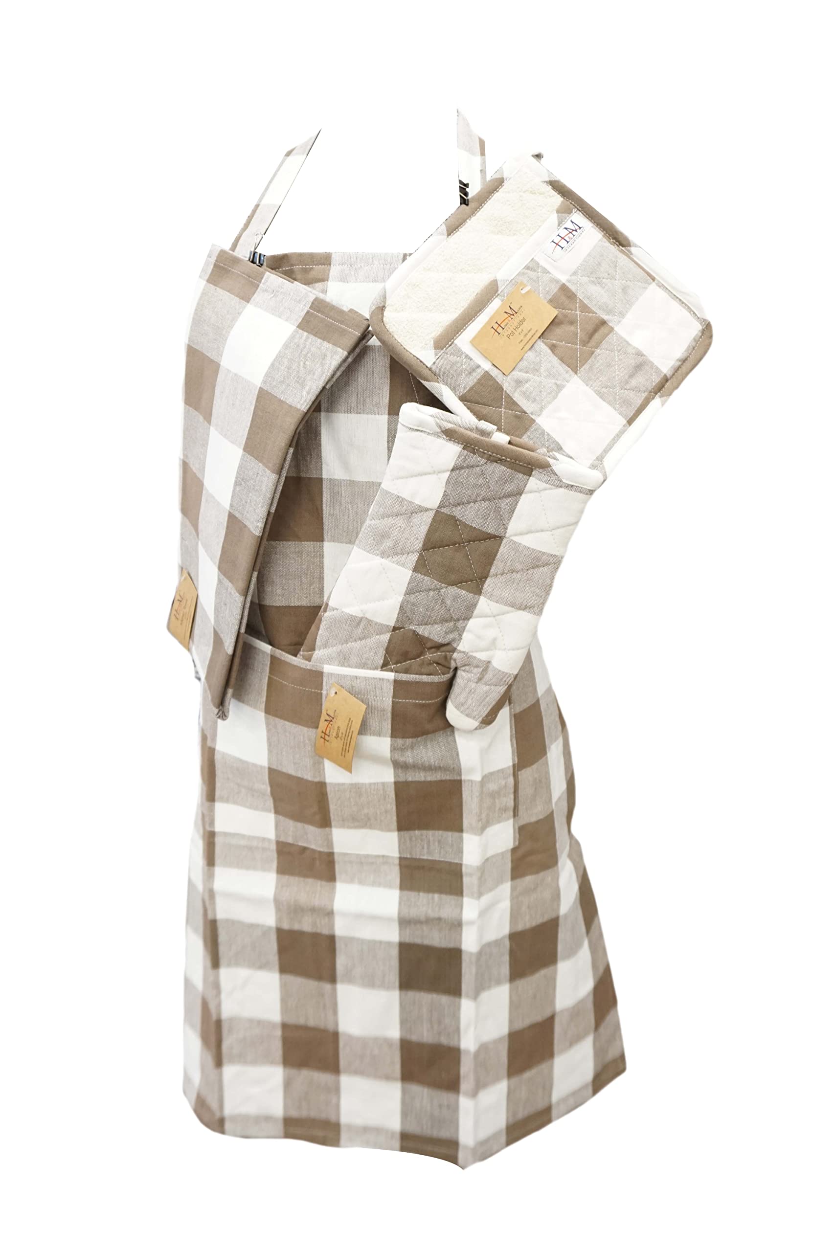 Premium Brown Kitchen Chef Apron - Heavy Duty Cotton Cooking Apron for BBQ, Baking & Grilling - Perfect for Professional Chefs & Home Cooks