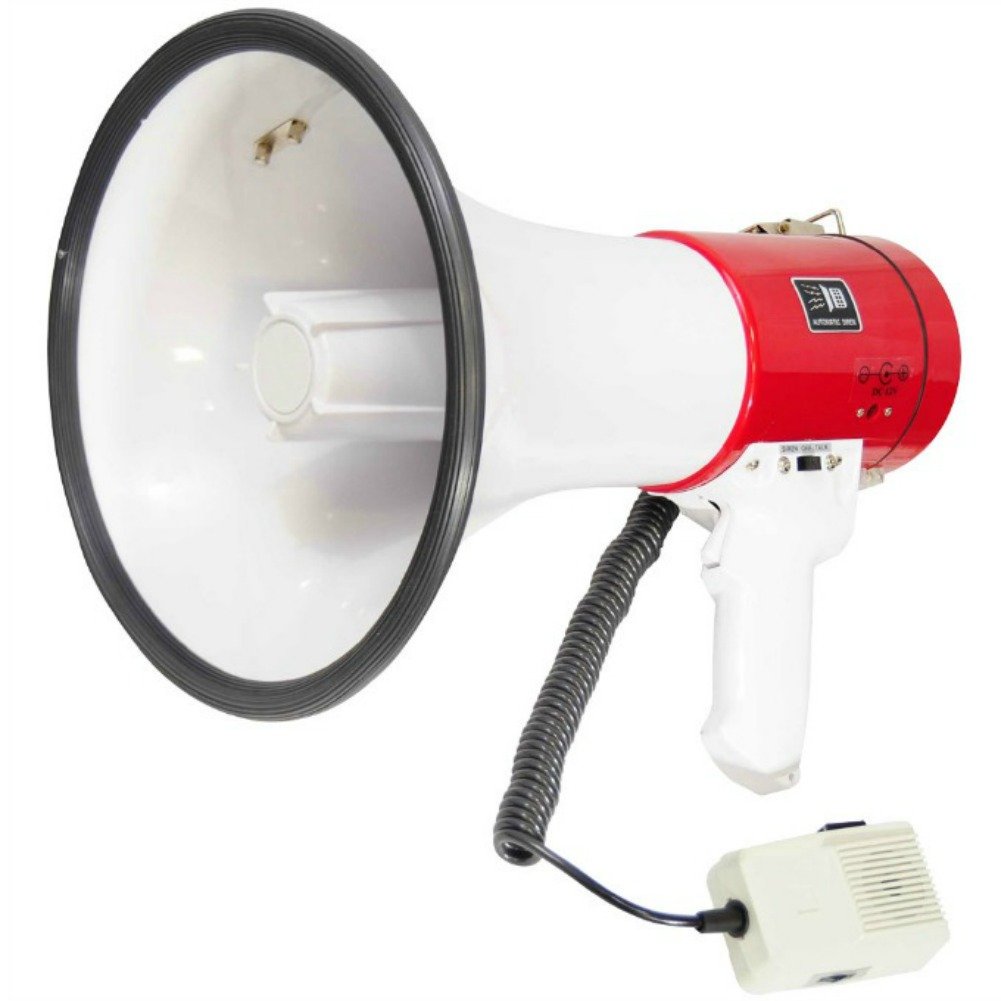PYLE PMP58U 50W Red Megaphone with USB Port, 6GB Internal Memory & Wired Microphone - 1000m Range, Battery or 12V Transformer Powered - Ideal for Outdoor Events, Crowd Control, and Emergency Alerts