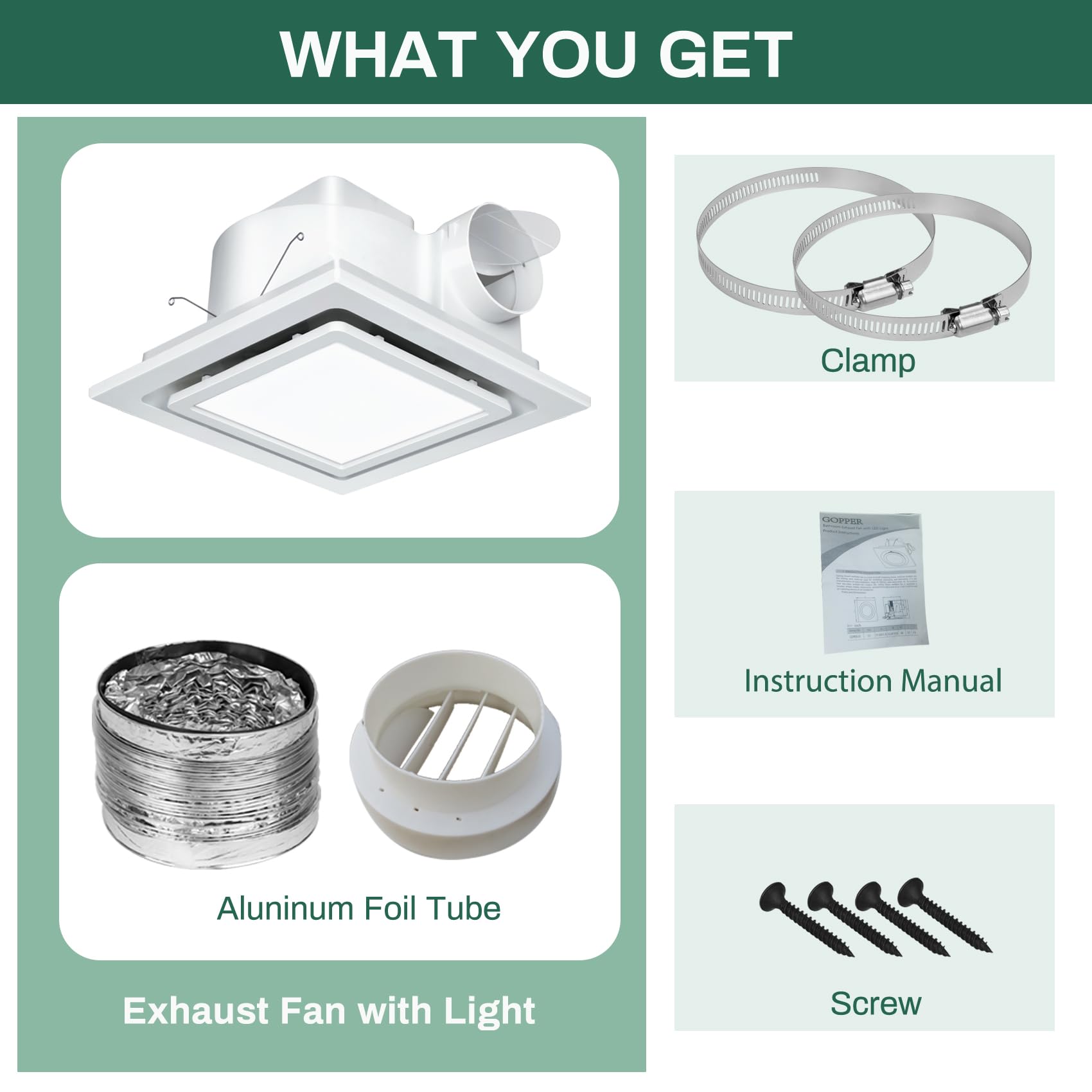 12 Inch Bathroom Exhaust Fan with LED Light - 12W 6000K Bright White, 141CFM Ventilation, 1.0 Sones Ultra Quiet - Perfect for Home, Office & Hotel Bathrooms (Moisture Control & Air Circulation)