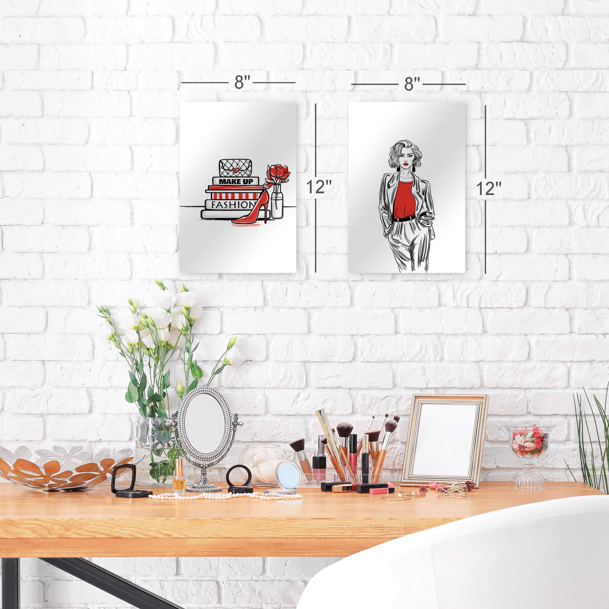 Stylish Red, Black & White Fashion Metal Wall Art Print Set - 2 Panels (30x20 inches) for Office, Bathroom, Dorm, Bedroom & Living Room Decor | Perfect for Women's Spaces, Book Lovers & Shoe Enthusiasts | Ideal Gift for Fashionistas & Home Decor Enthusiasts
