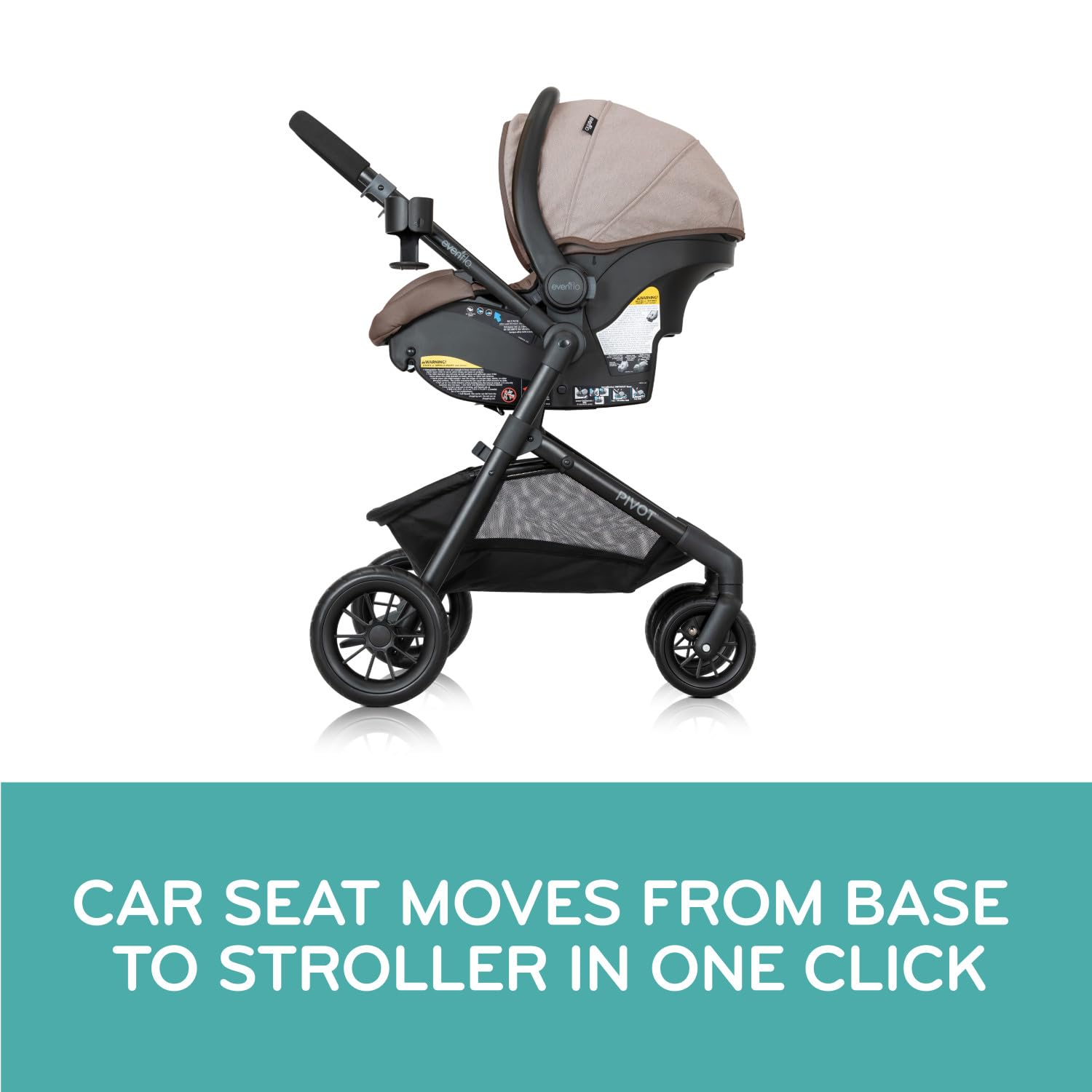 Evenflo Pivot Modular Travel System with LiteMax Infant Car Seat - Anti-Rebound Bar Safety Feature | Desert Tan Stroller & Car Seat Combo | Perfect for Newborns, Travel & Daily Use