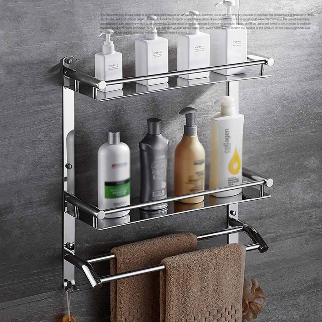 Modern Stainless Steel Bathroom Shelf - Wall Mounted Multi-Layer Storage for Bath Essentials (41cm)