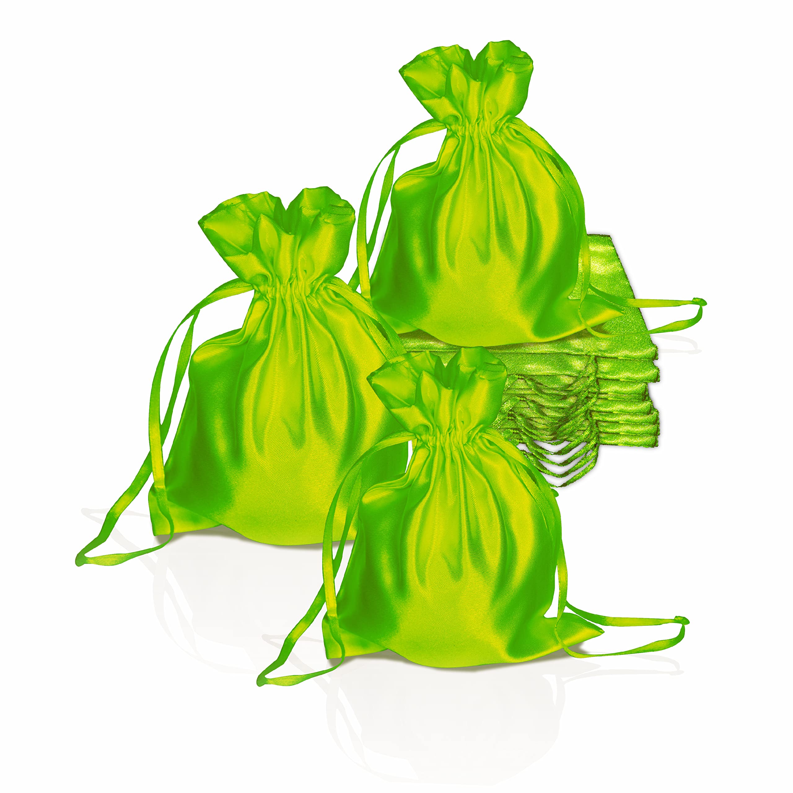 Premium Metallic Satin Organza Potli Bags (13x16cm) - Set of 10 Green Indian Gift Pouches for Wedding Favors, Party Decor & Jewelry Storage