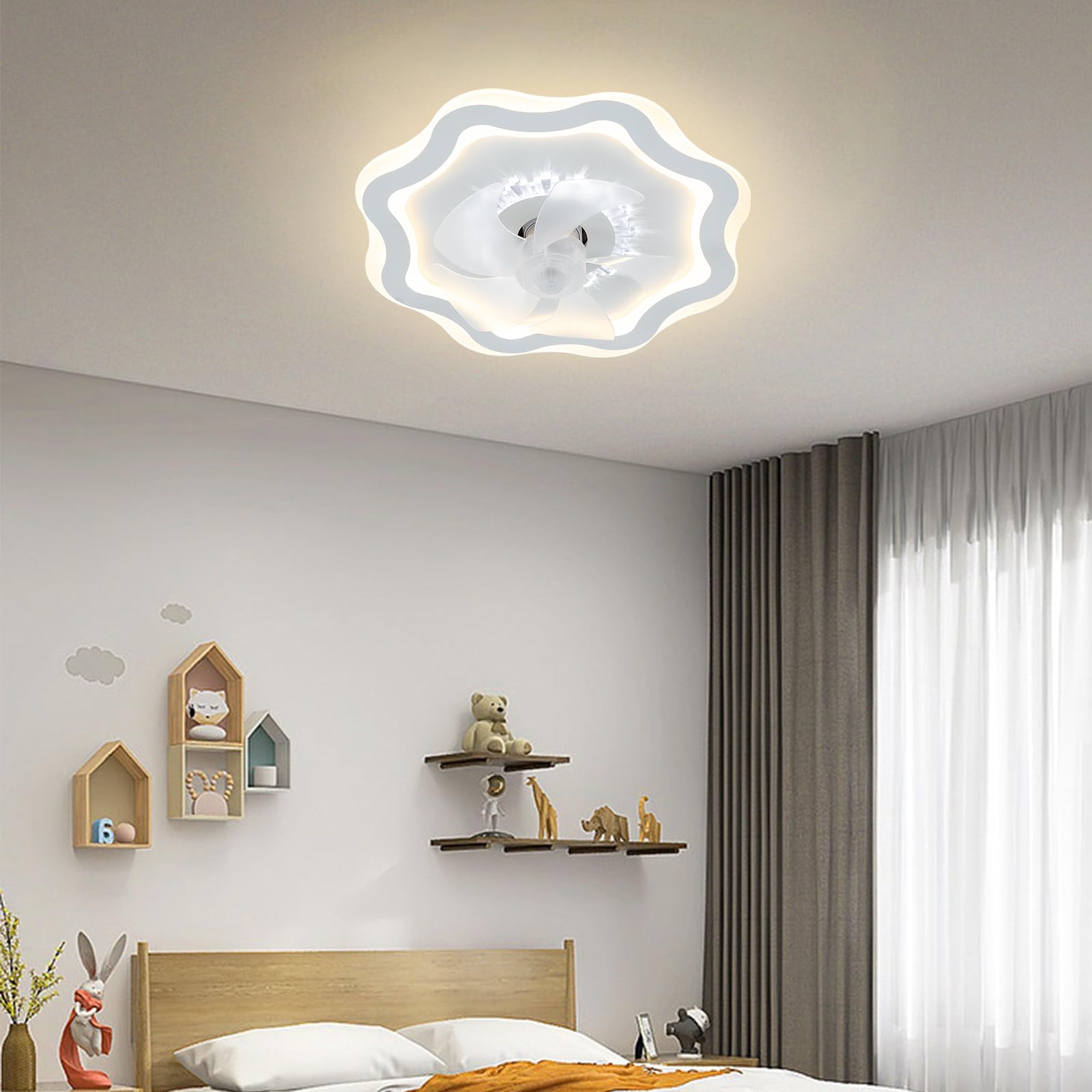 72W 20 Inch Low Profile Ceiling Fan with LED Lights - Modern Flush Mount Indoor Ceiling Fan with Remote Control, 3 Wind Speeds, Dimming & Timer Function - Perfect for Bedroom, Living Room, Kitchen and Office Lighting