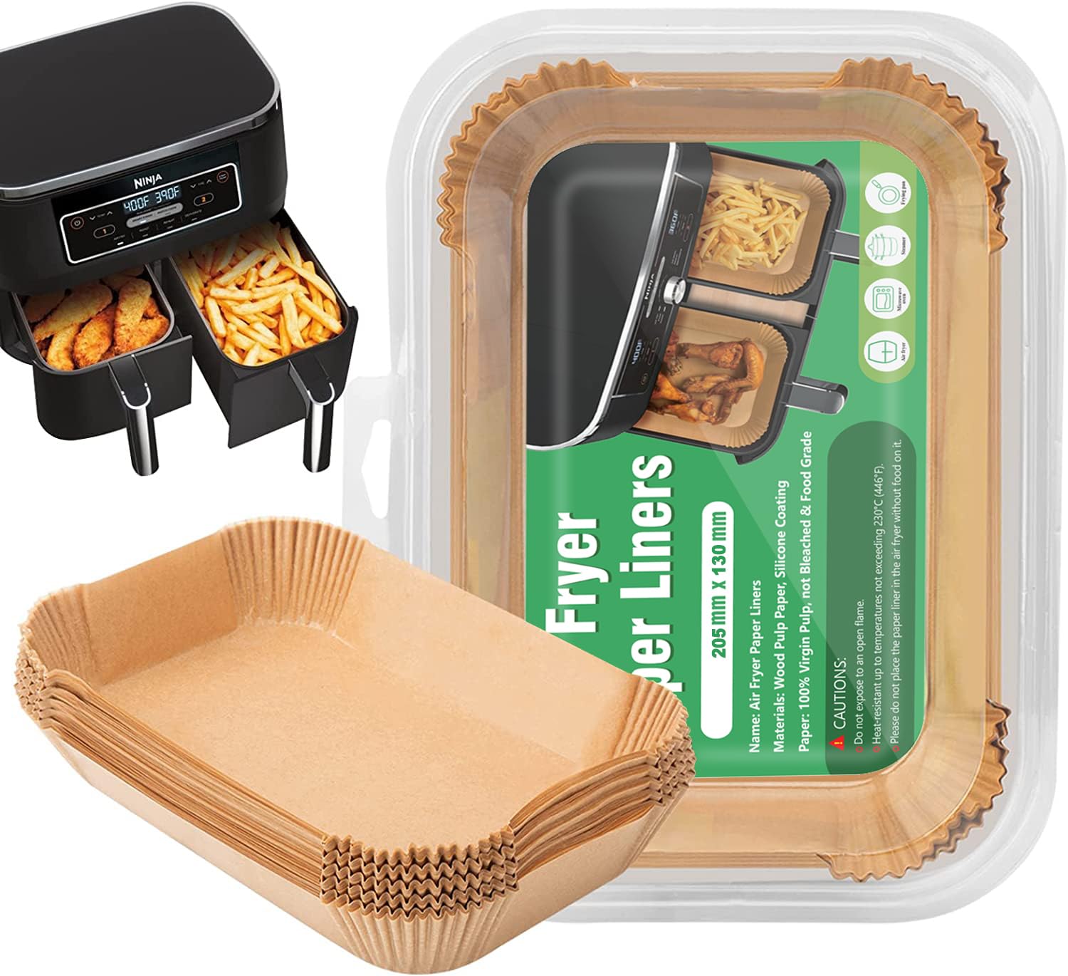 100 Pcs Disposable Non-Stick Air Fryer Liners - Compatible with Ninja DZ201, DZ401, DZ550, Cosori, Chefman & Dual Air Fryers - Perfect for Healthy Cooking & Easy Cleanup