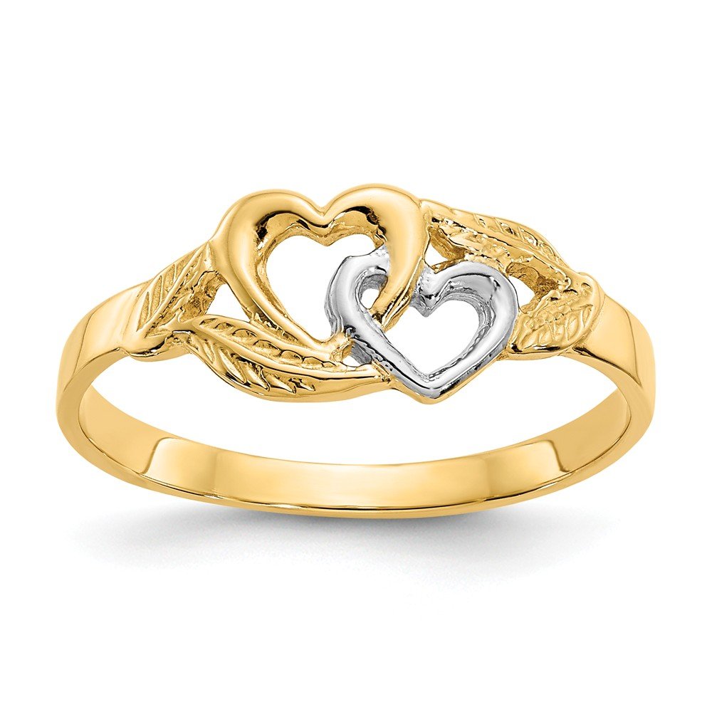 14K Yellow & White Gold Two-Tone Double Love Heart Cut Out Ring for Women - 2mm to 7mm Width - Perfect for Valentine's Day, Anniversary & Romantic Gifts