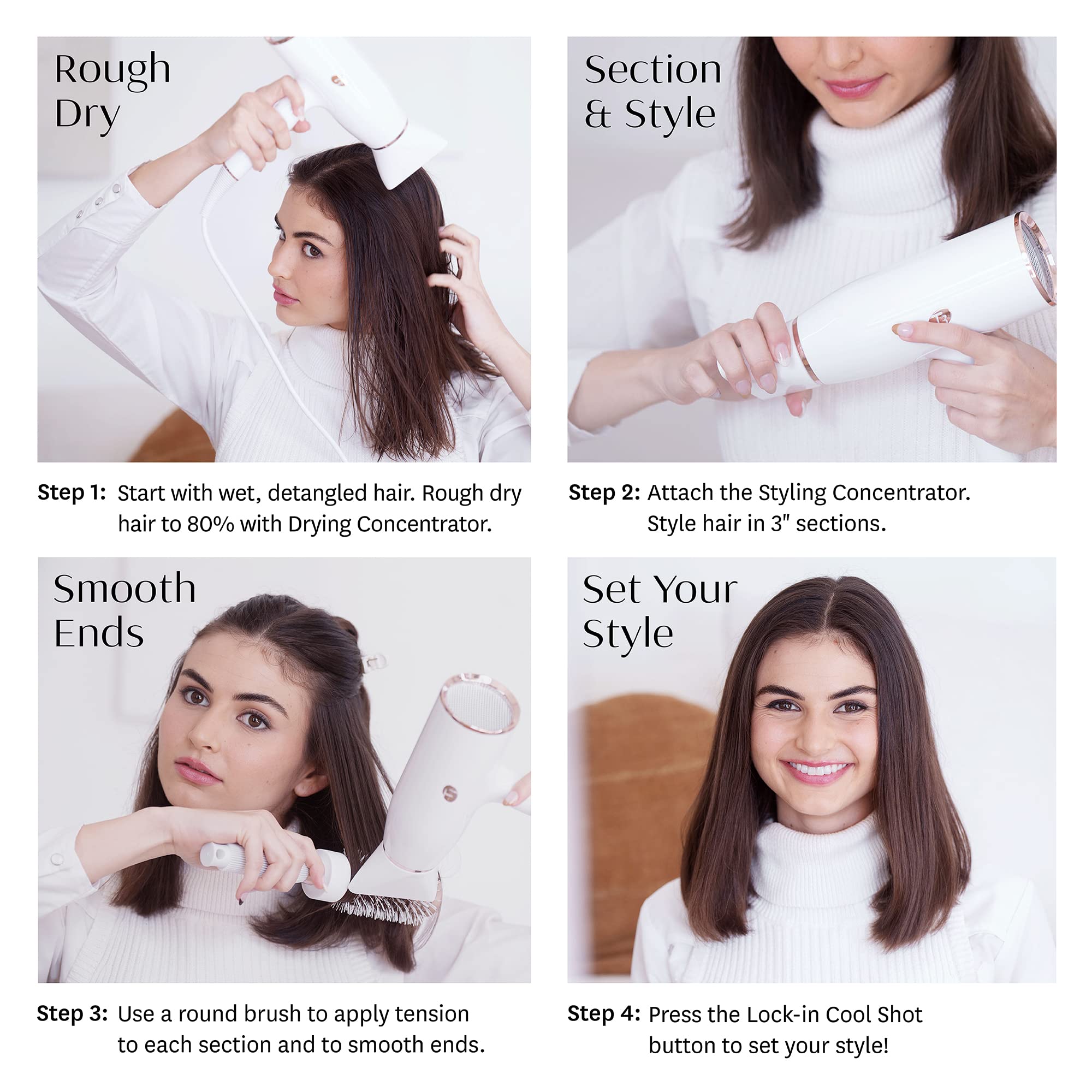 T3 AireLuxe Digital Ionic Professional Hair Dryer - Fast Drying, Lightweight & Ergonomic Design for Salon-Quality Blowouts - Reduces Frizz & Boosts Volume with Multiple Heat/Speed Settings - Perfect for Home Use, Travel & Professional Styling