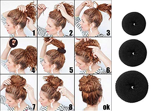 AASA Salon Accessories 3-Piece Hair Donut Bun Maker Set (Black, 20g) - Perfect for Updos, Ponytails & Wedding Hairstyles