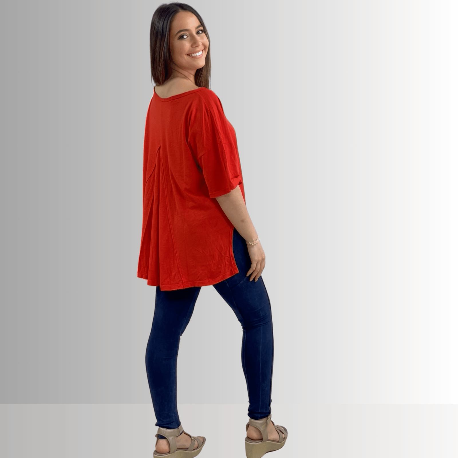 Aubree Women's Cotton Garment Dyed Slub T-Shirt - Soft Casual V-Neck Top in Crimson Red | Perfect for Everyday Wear, Date Nights & Weekend Outfits