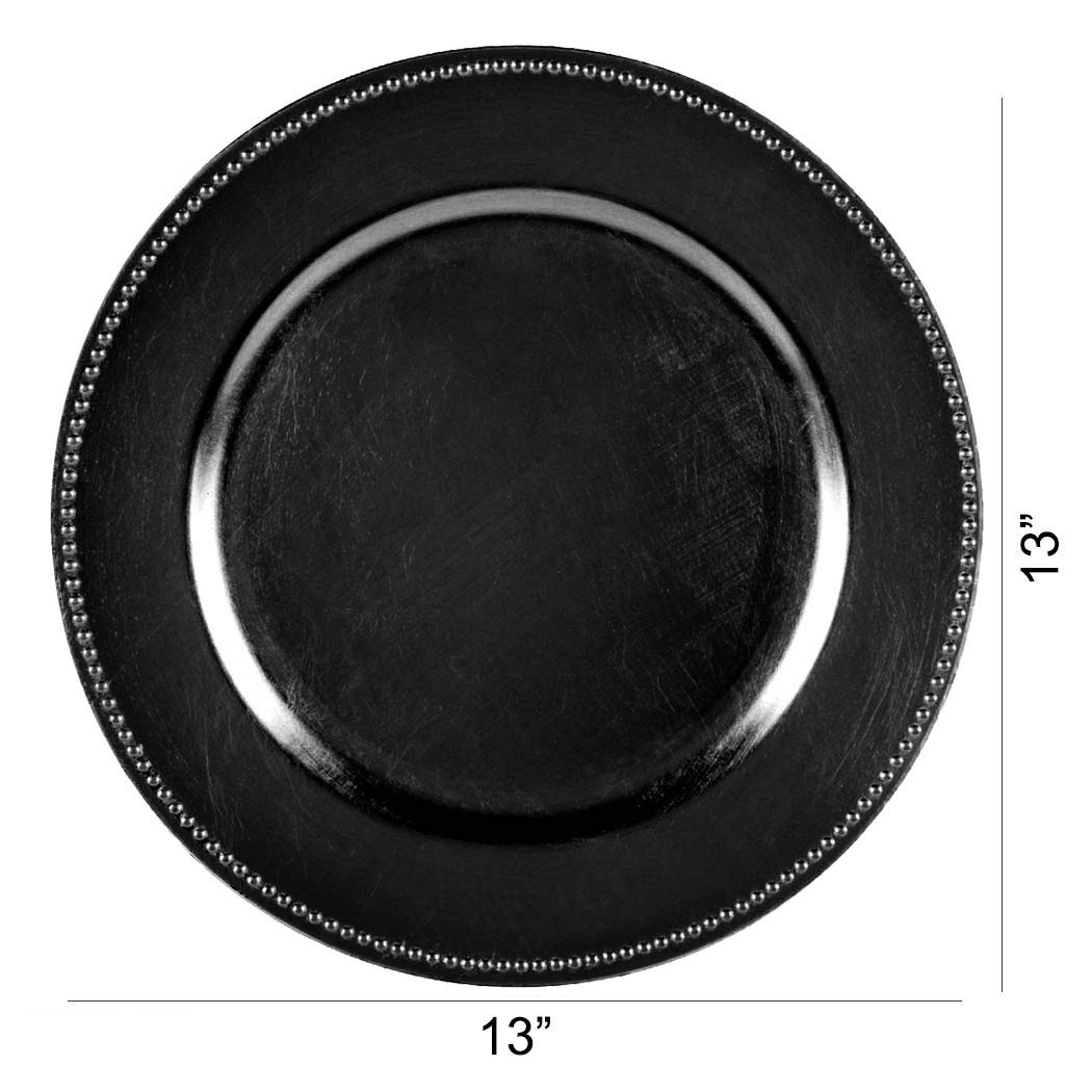 Tiger Chef 13-inch Round Black Beaded Charger Plates for Weddings & Formal Dining (2-Pack) - Elegant Table Setting for Dinner Parties, Banquets, and Special Occasions