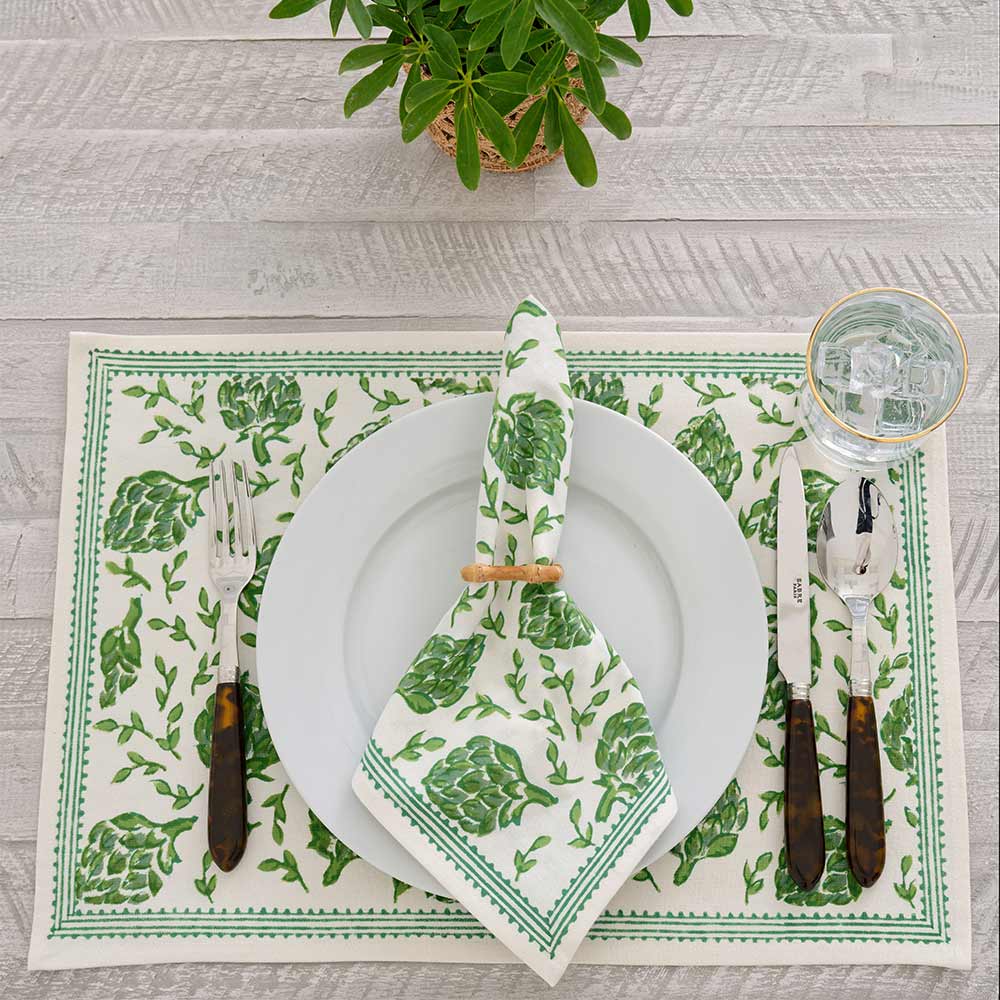Dancing Artichokes Green Placemat Set of 4 - Eco-Friendly Table Mats for Dining, Kitchen, and Party Decor