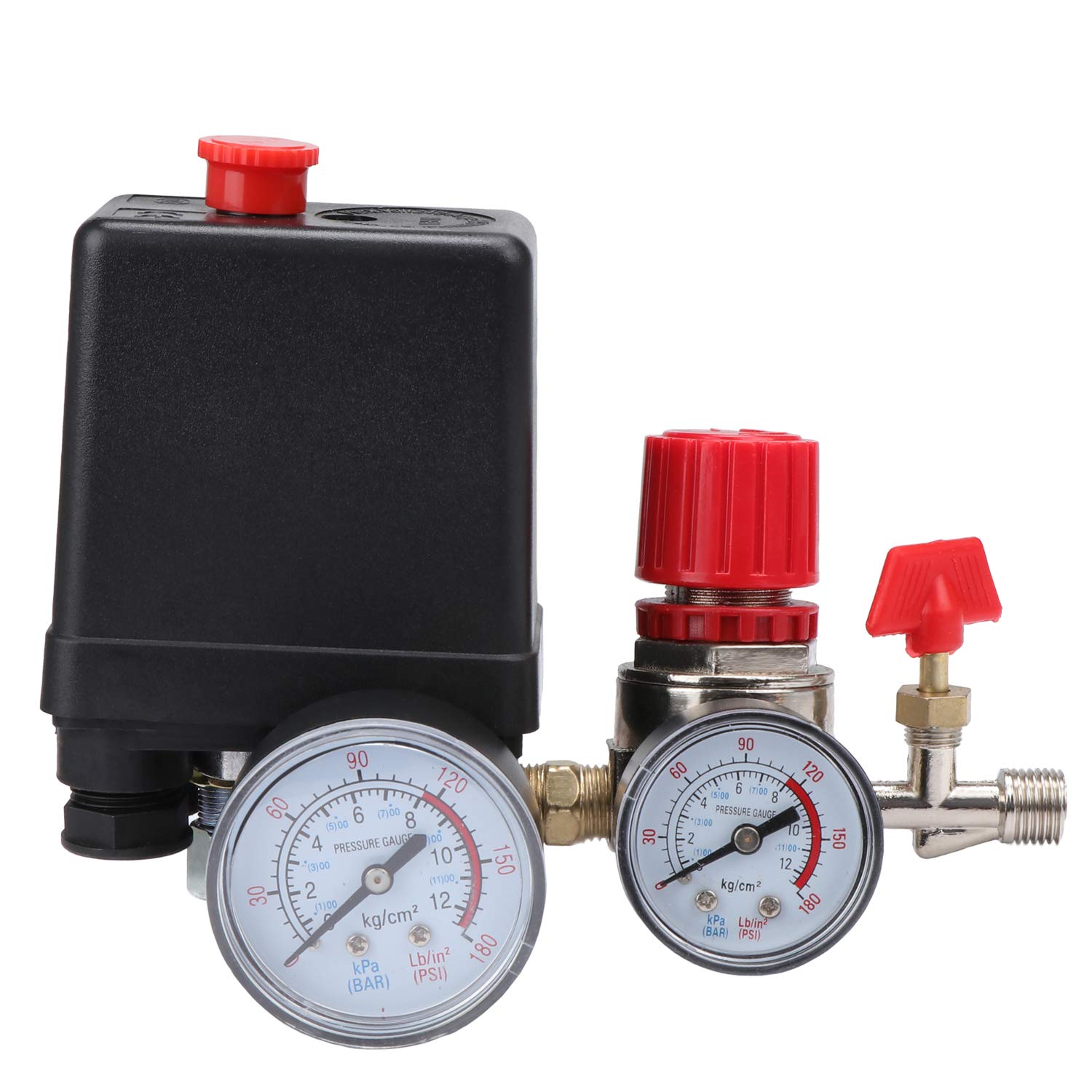 90-120PSI Air Compressor Pressure Switch Control Valve Regulator with Gauges - Fast Pressure Reduction for Air Tools, Tires & Inflatables - Perfect for Automotive, Industrial & Home Use