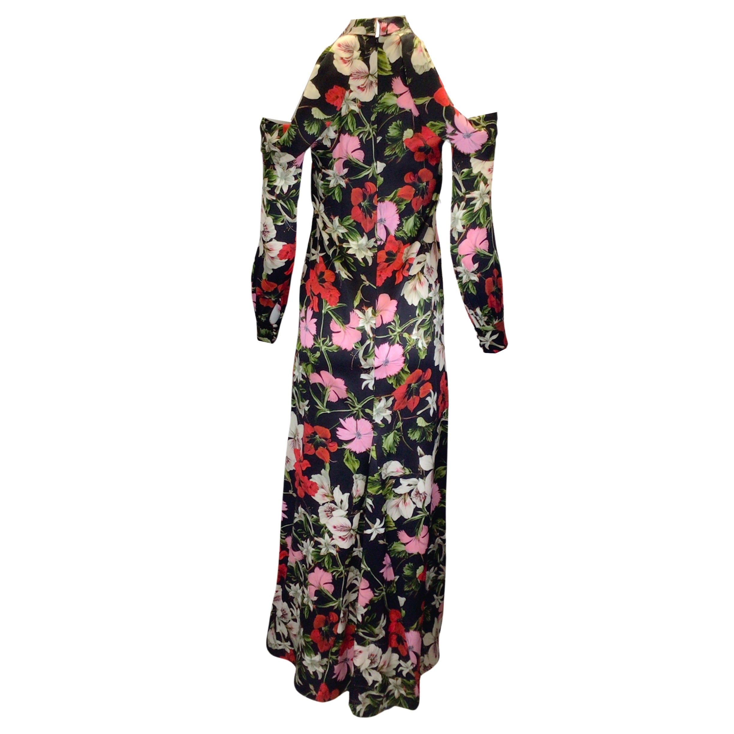 ERDEM Black Multi Floral Printed Anora Silk Gown | Elegant Formal Evening Dress for Weddings, Galas & Special Occasions