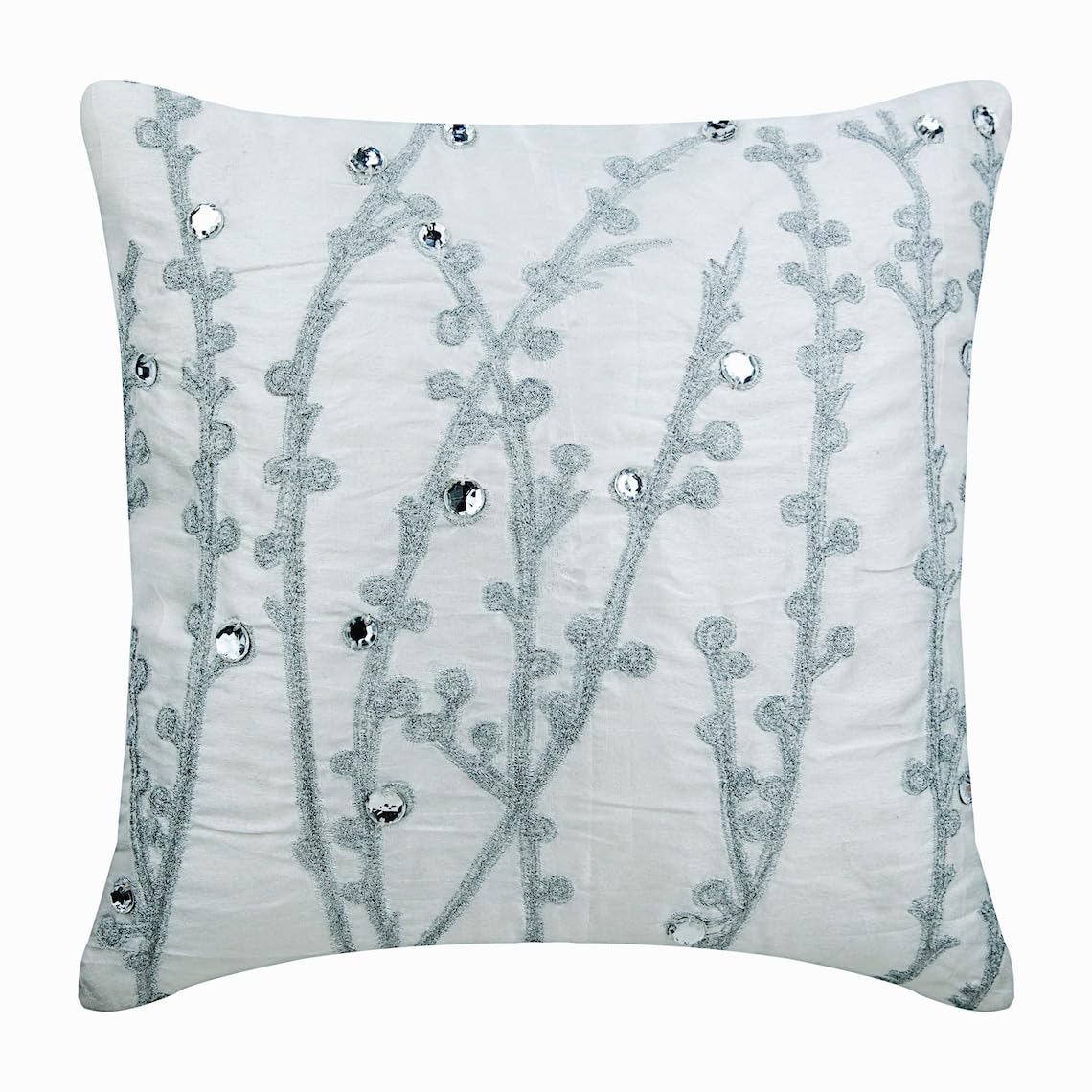 HomeCentric 18x18 Inch White Floral Throw Pillow Covers - Elegant Willow Design with Crystal Accents for Sofa, Bed & Home Decor (45x45 cm) | Perfect for Easter, Living Room & Bedroom Decoration