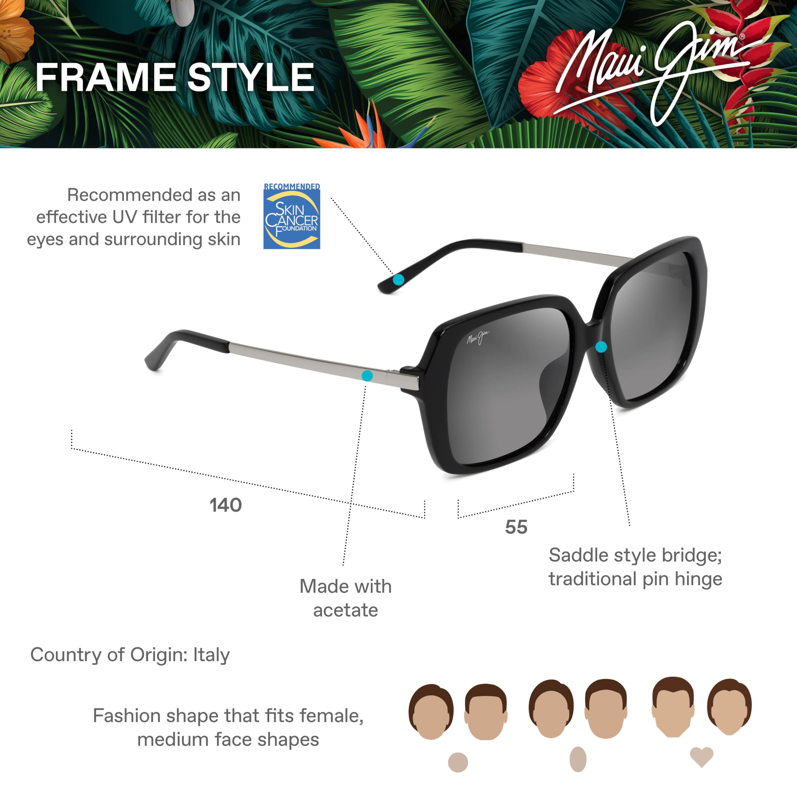 Maui Jim Women's Polarized Fashion Sunglasses for Poolside - UV Protection, Lightweight & Stylish for Beach, Vacation & Outdoor Activities